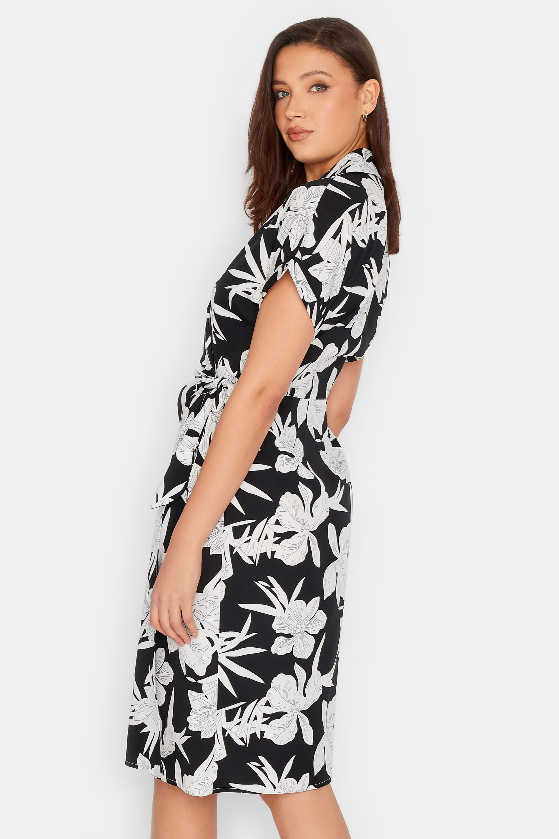 LTS Tall Women's Black Floral Print Shirt Wrap Dress | Long Tall Sally 3