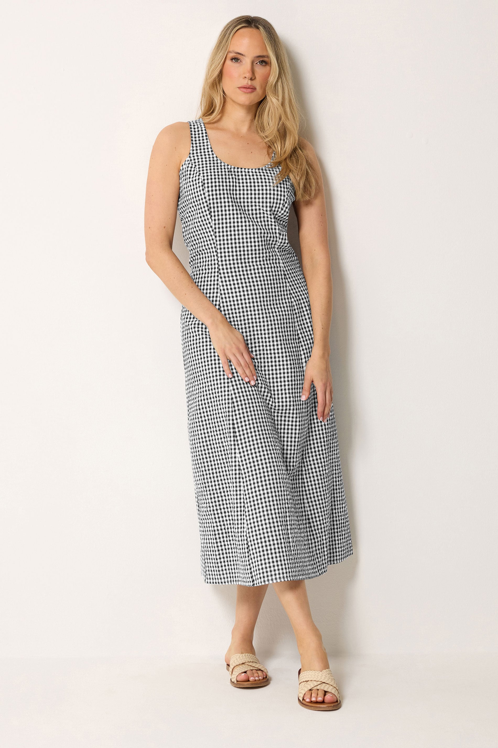 LTS Tall Women's Black Gingham Cotton Midi Dress | Long Tall Sally 2