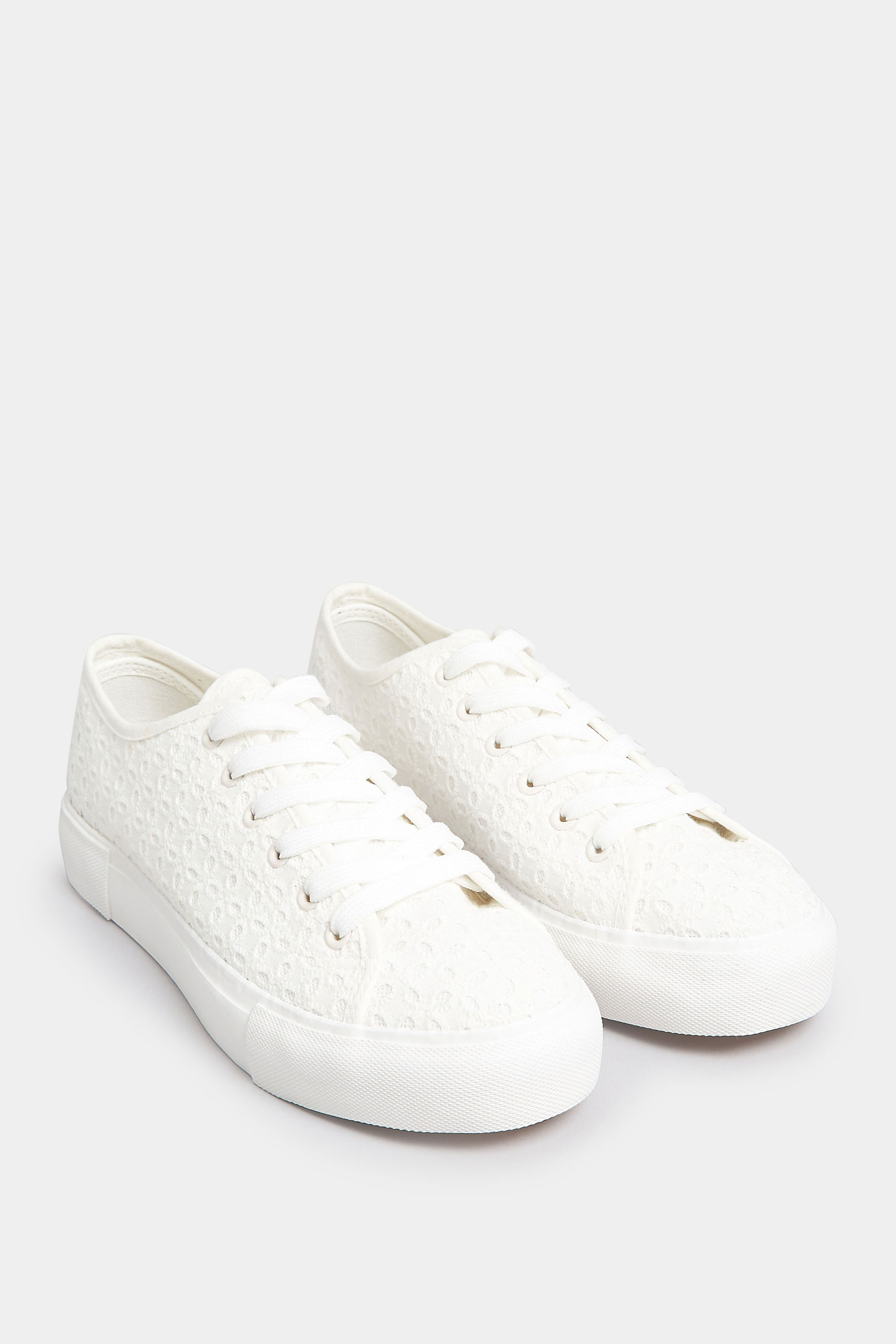 White Broderie Anglaise Trainers In Wide E Fit | Yours Clothing 2