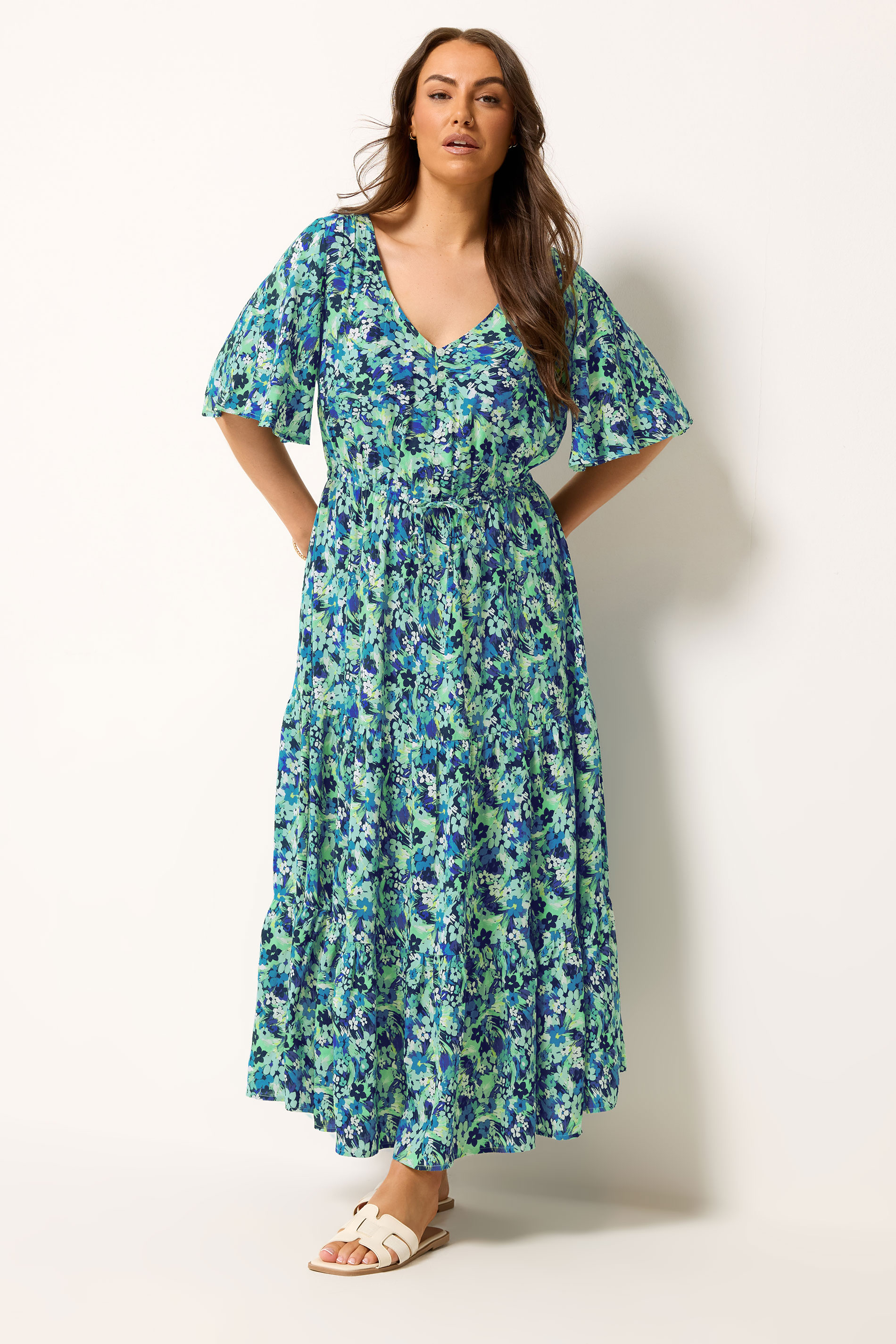 YOURS Plus Size Green Floral Tiered Dress | Yours Clothing 1