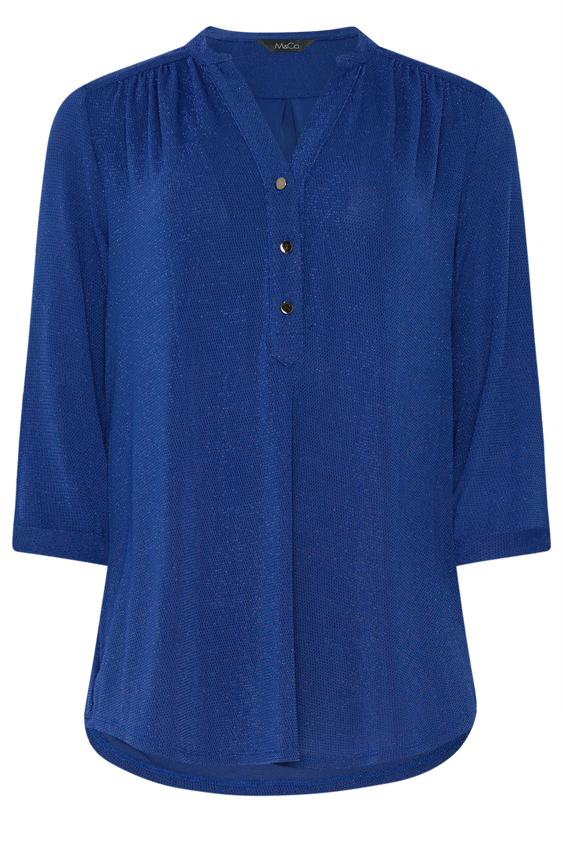 M&Co Blue Shimmer Half Placket Blouse | M&Co 5