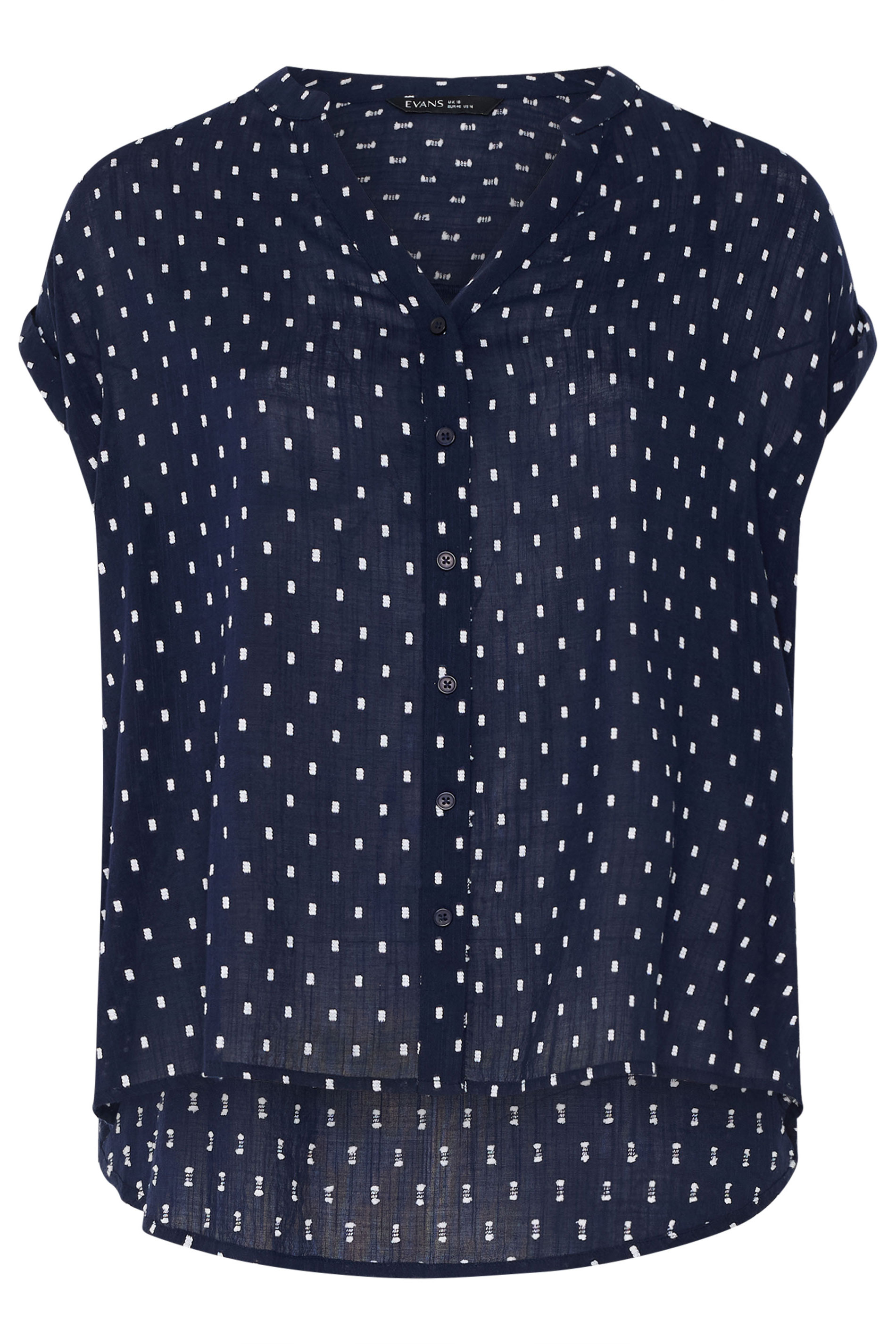 EVANS Plus Size Navy Blue Dobby Short Sleeve Shirt | Evans 5