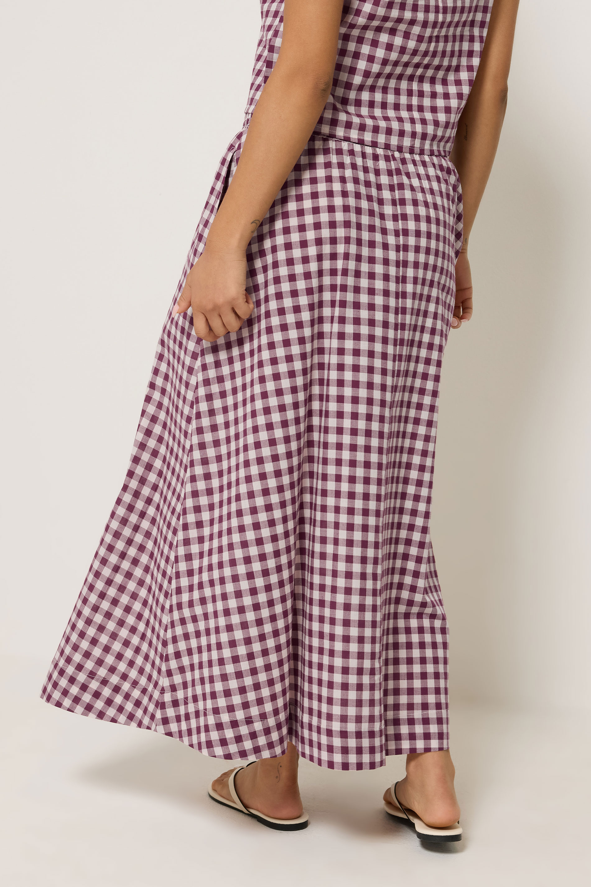 PixieGirl Petite Women's Plum Purple Gingham Cotton Shirred Maxi Skirt | PixieGirl 4