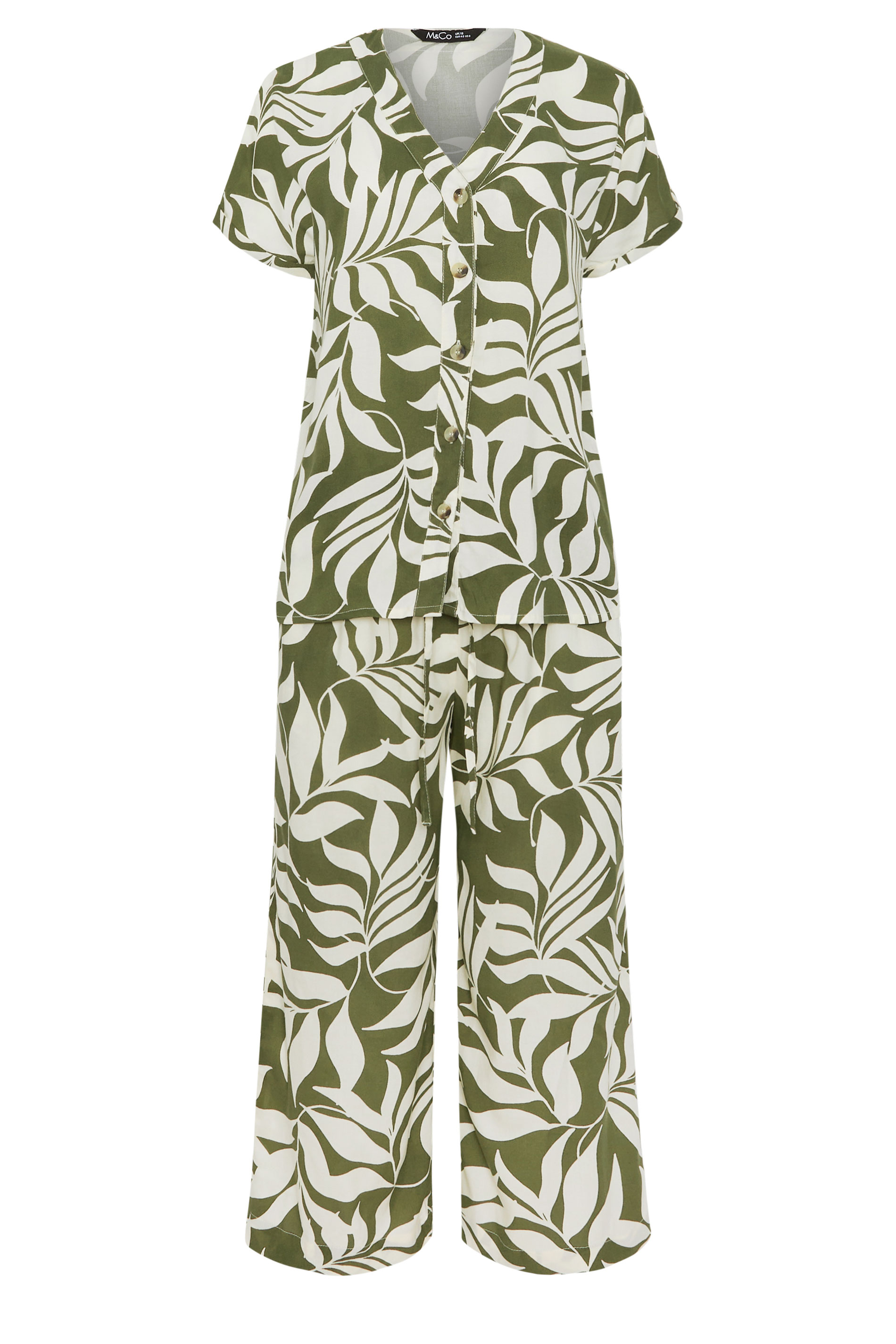 M&Co Khaki Green Leaf Print Blouse and Trousers Set | M&Co 5