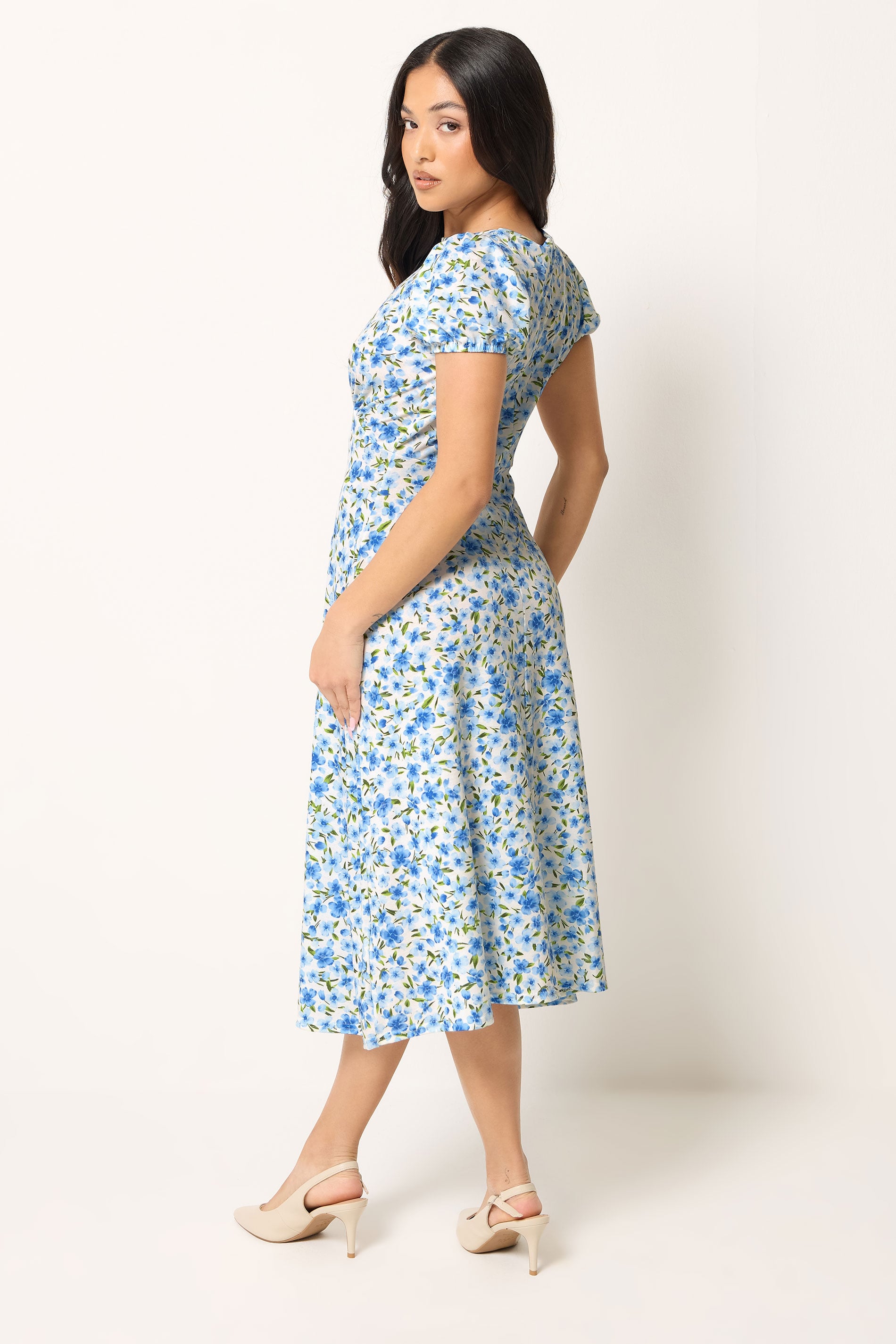 PixieGirl Petite Blue Floral Midi Dress | PixieGirl 2