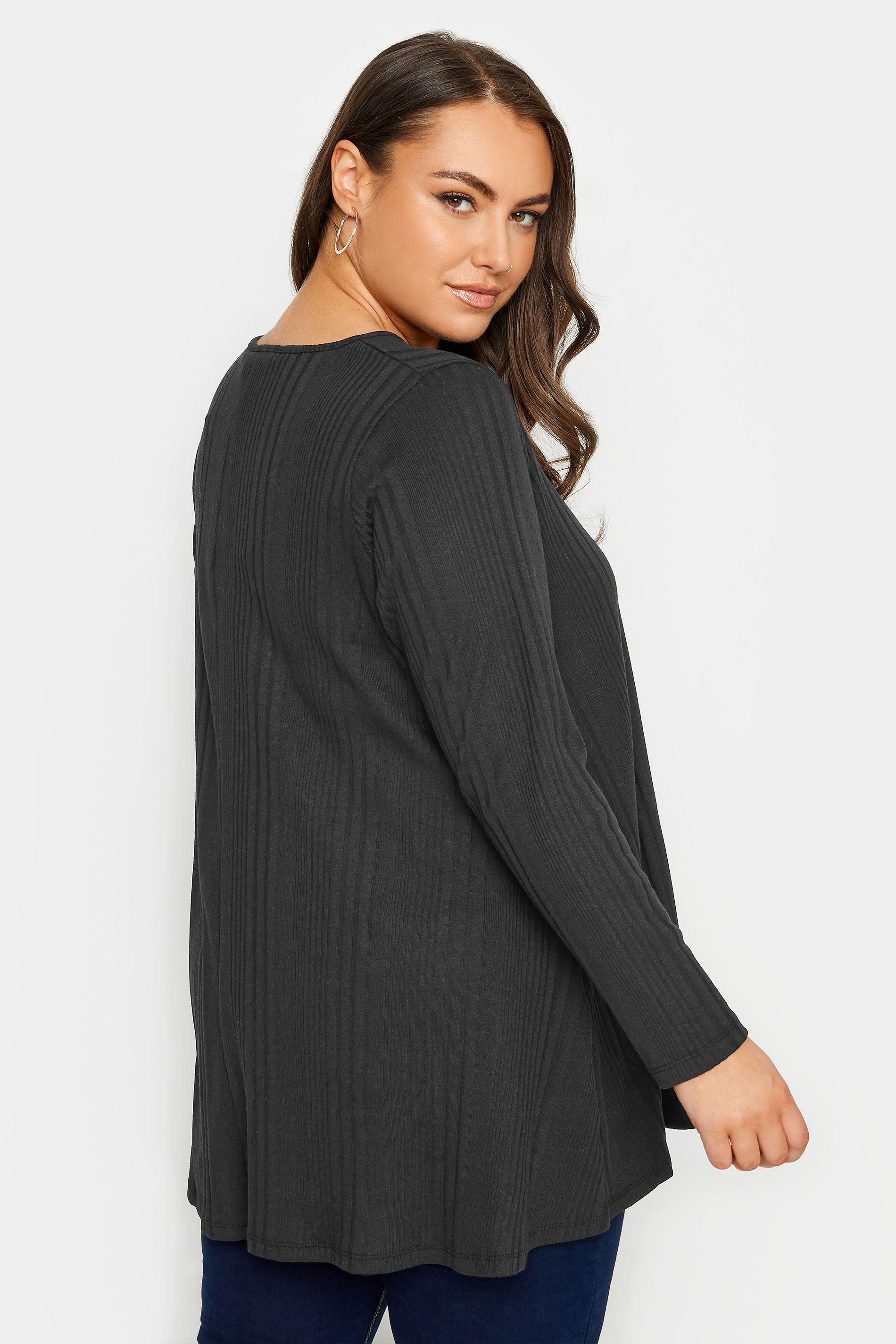 YOURS Plus Size Black Ribbed Long Sleeve Top | Yours Clothing