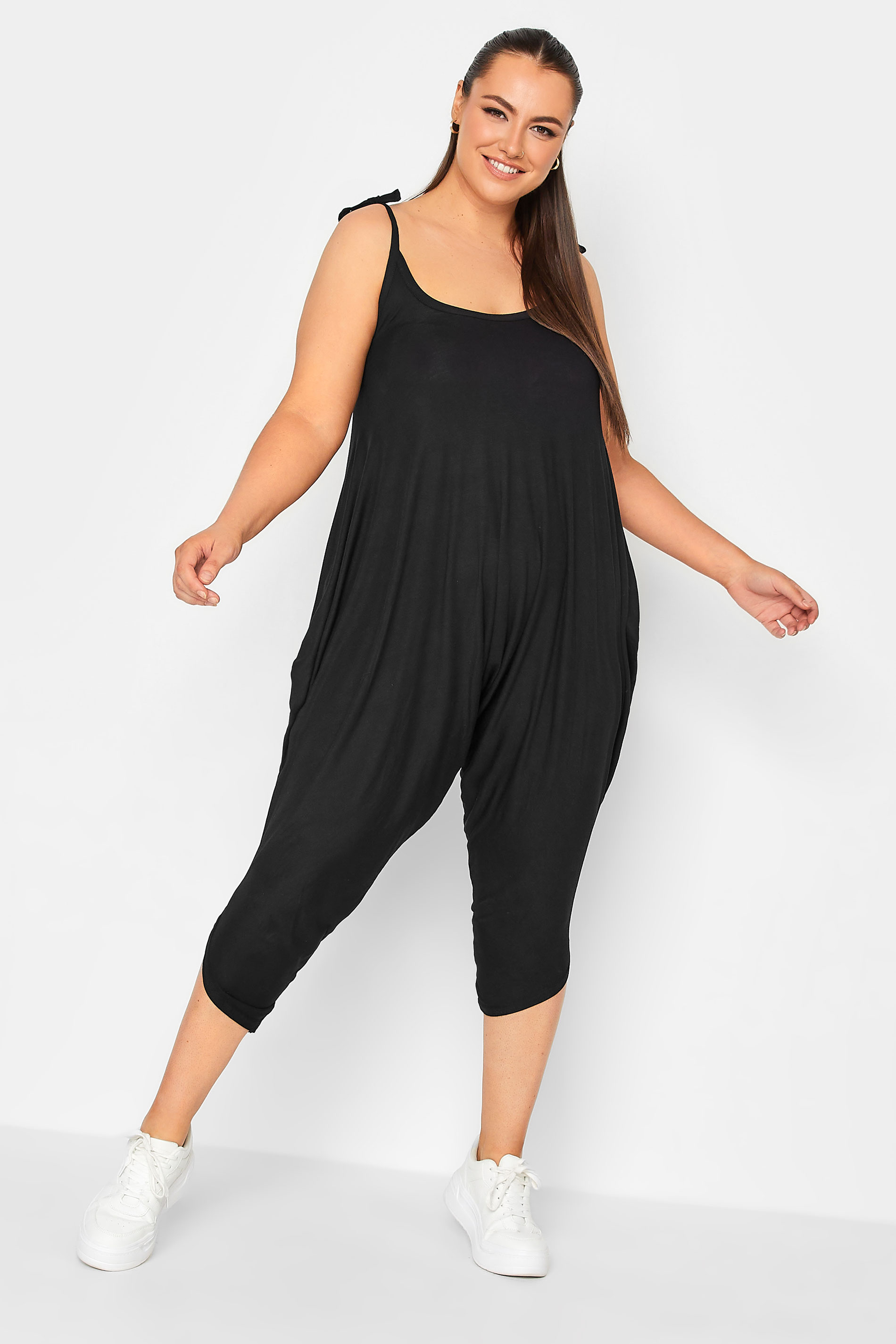 YOURS Plus Size Black Cropped Harem Jumpsuit | Yours Clothing  1