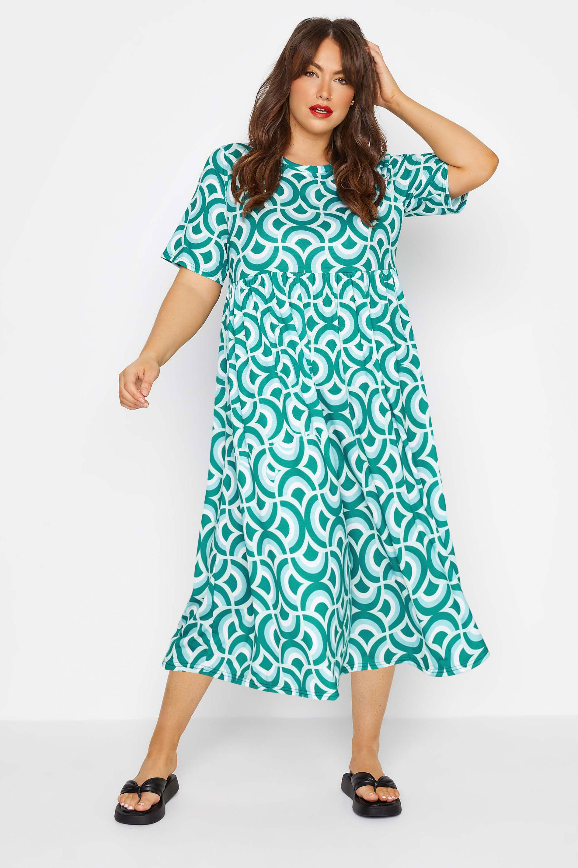 LIMITED COLLECTION Plus Size Blue Geometric Print Smock Dress | Yours Clothing 1
