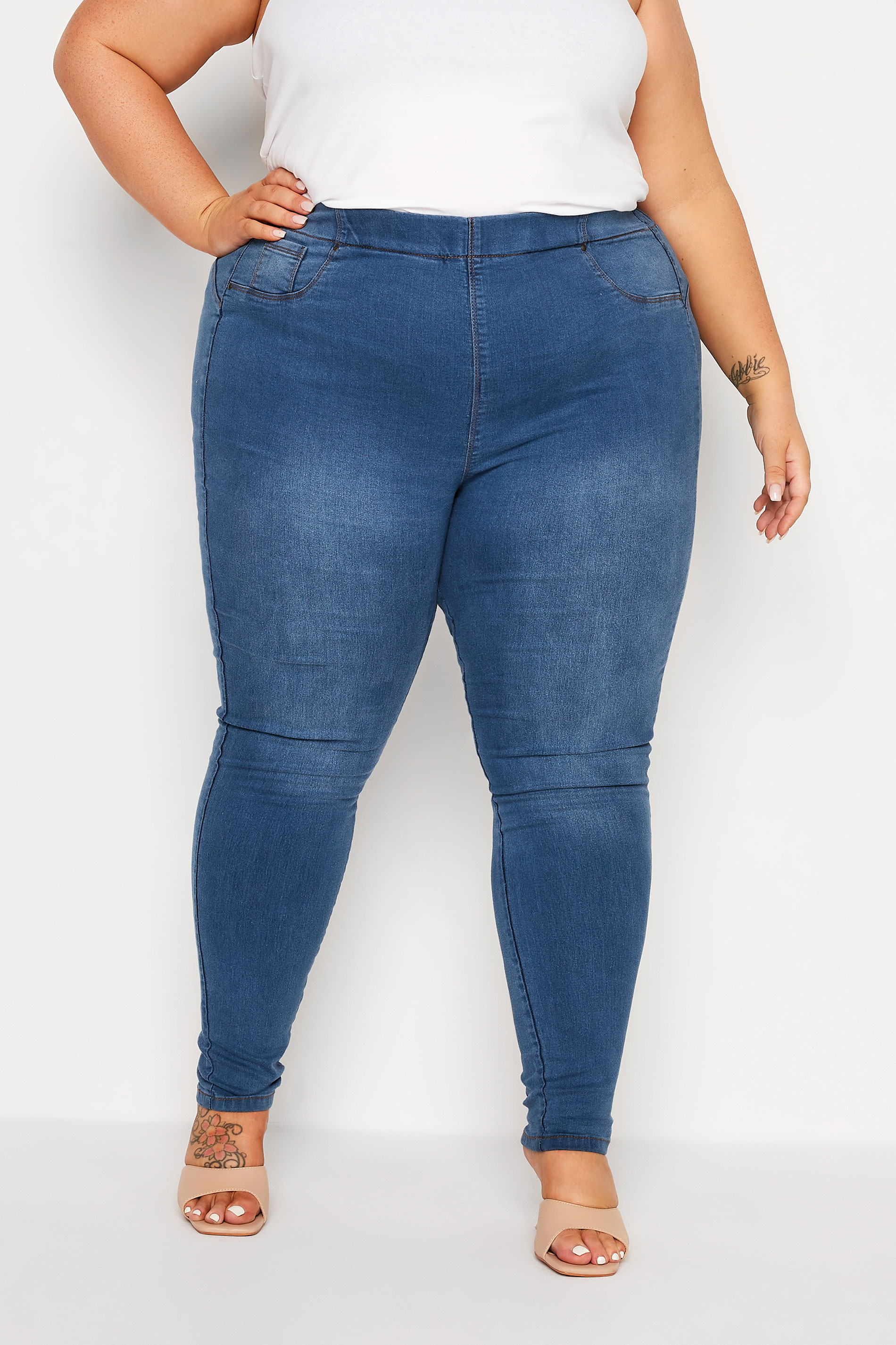 YOURS FOR GOOD Mid Blue Pull On Bum Shaper LOLA Jeggings | Yours Clothing 1