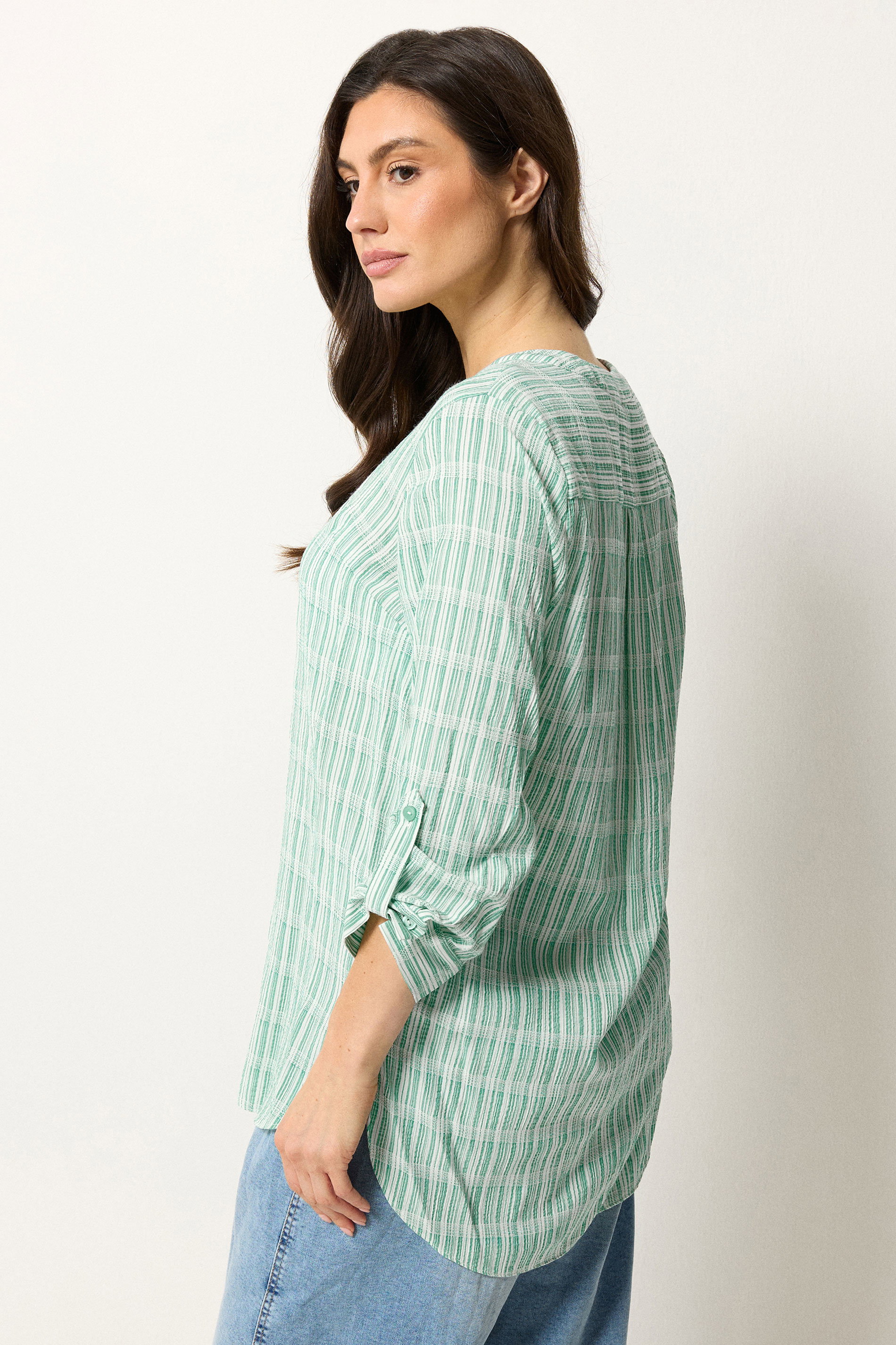 M&Co Green Stripe Notch Neck Blouse | M&Co 2