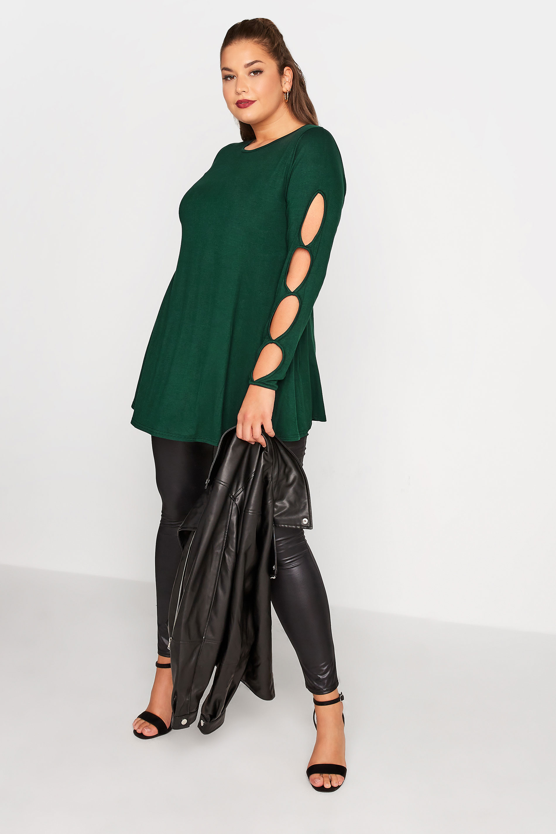 LIMITED COLLECTION Plus Size Forest Green Cut Out Sleeve Top | Yours Clothing 2