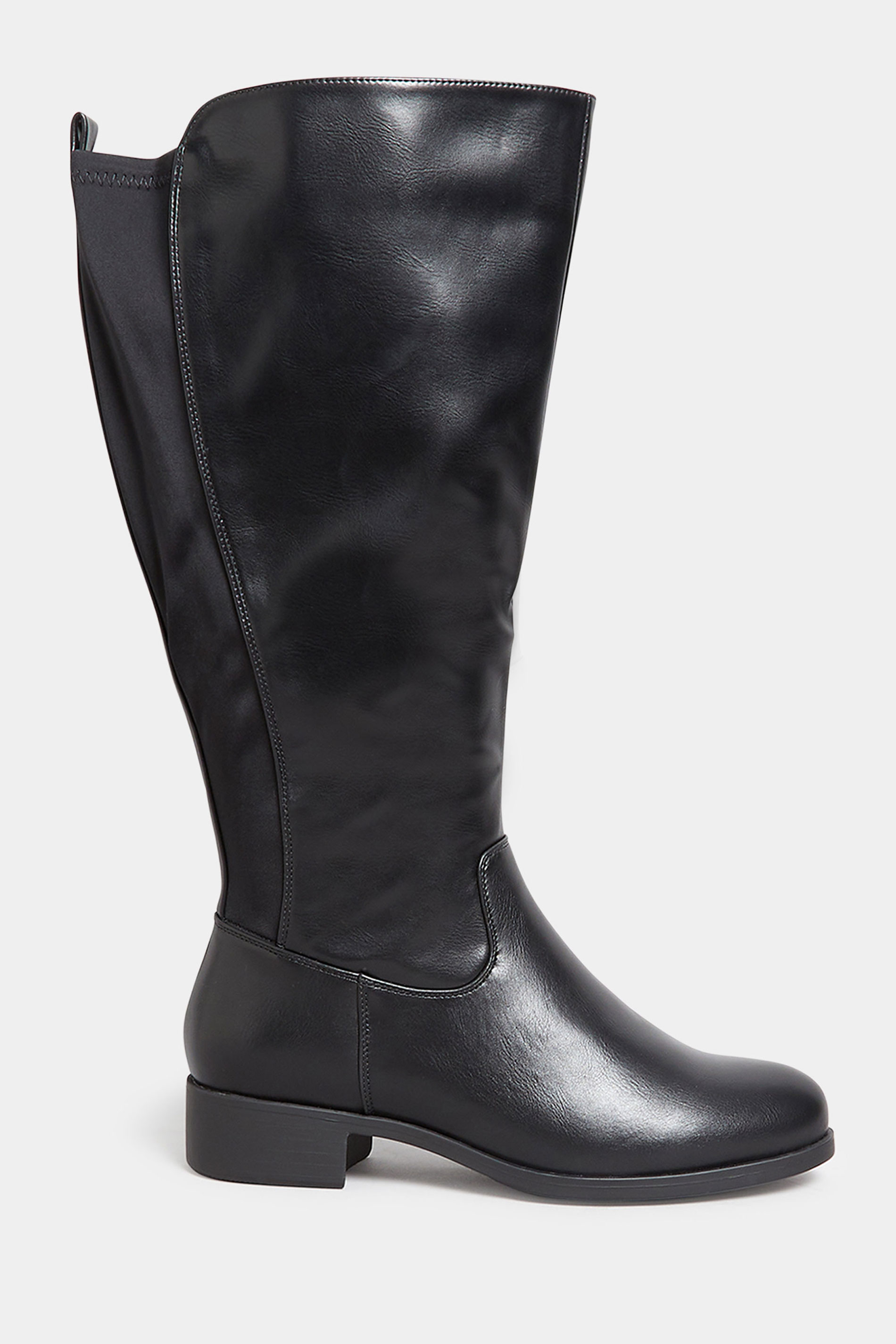 Black Faux Leather Stretch Knee High Boots In Wide E Fit & Extra Wide EEE Fit | Yours Clothing 3