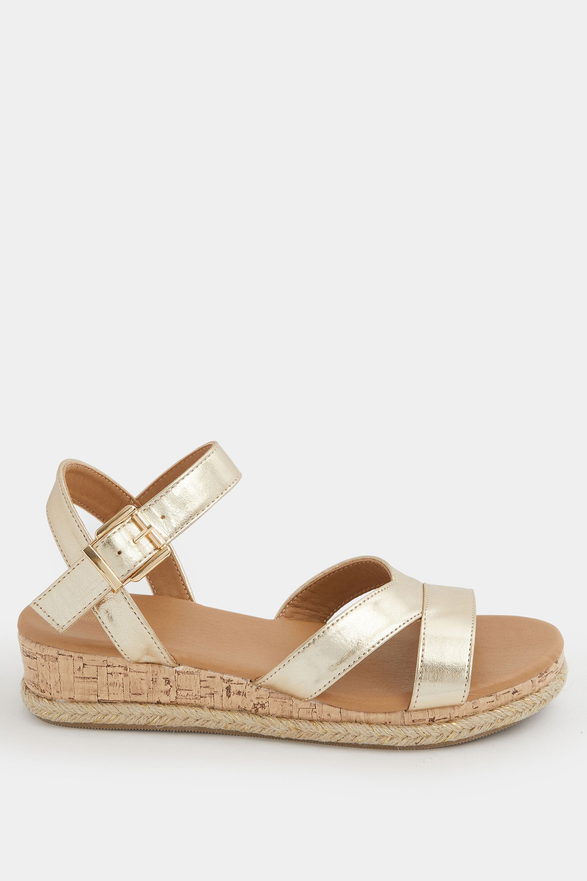 Gold Plaited Wedge Sandals In Extra Wide EEE Fit  | Yours Clothing 2