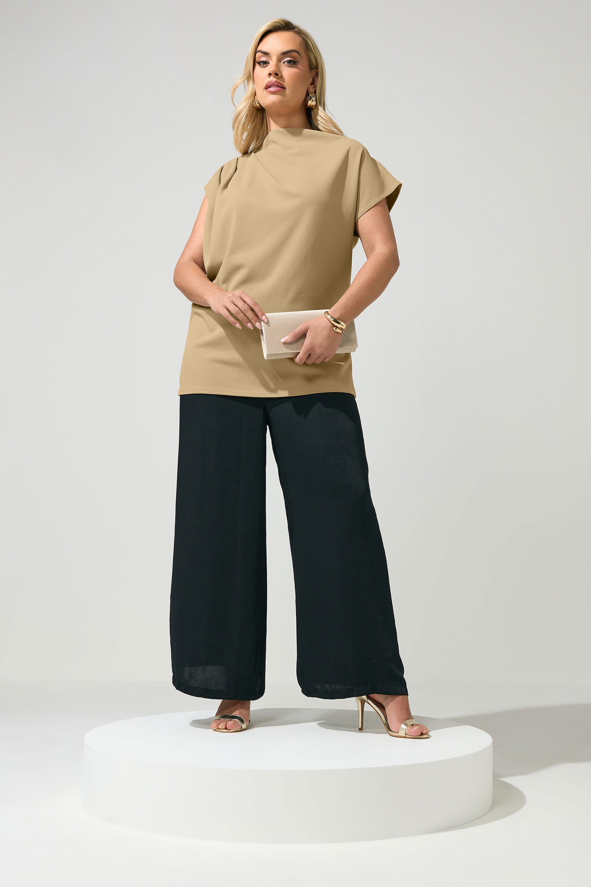 YOURS LONDON Plus Size Natural Brown Drape Shoulder Top | Yours Clothing 4