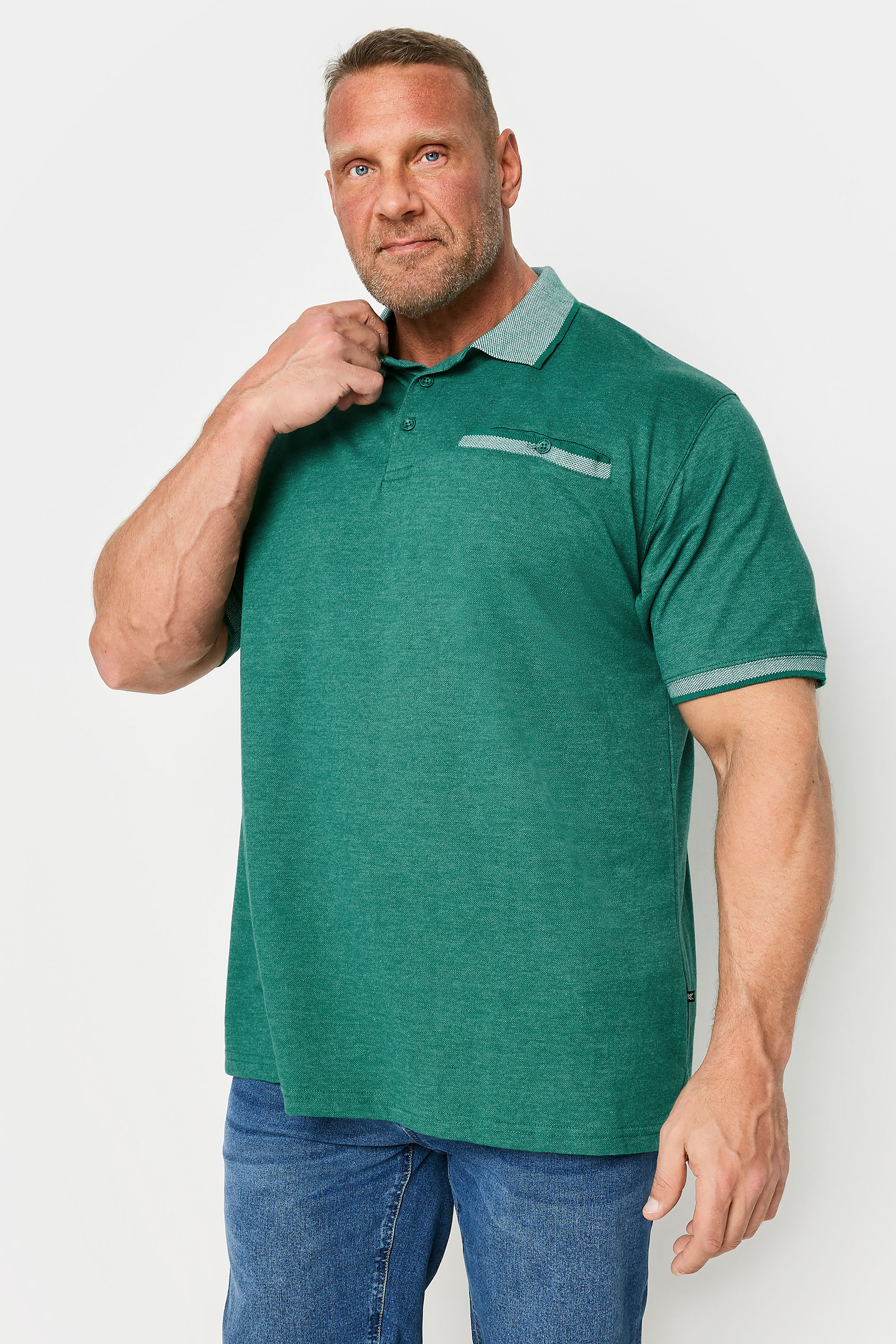 KAM Big & Tall Green Marl Jacquard Polo Shirt | BadRhino 1