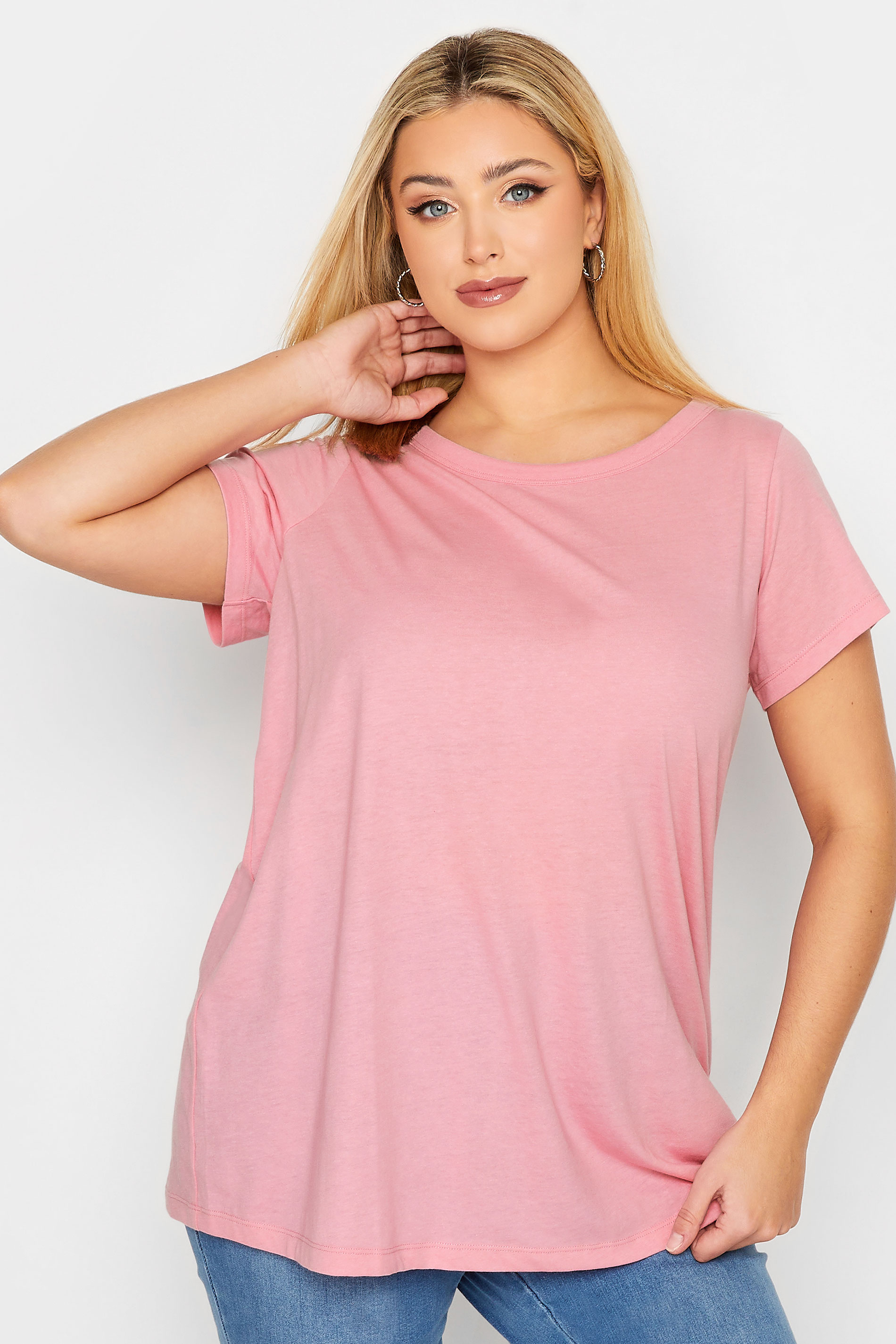 Curve Plus Size Light Pink Essential Short Sleeve T-Shirt | Yours Clothing  1