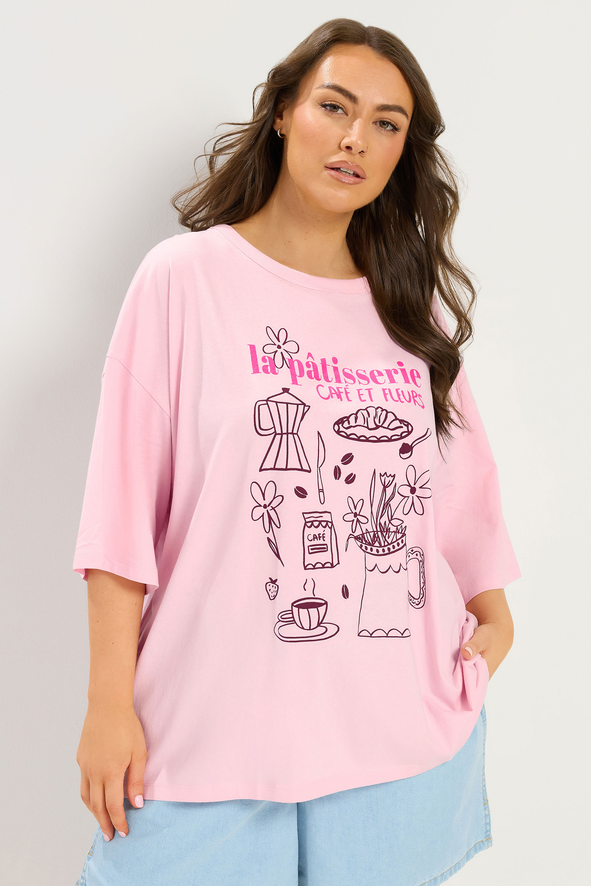 YOURS Plus Size Pink 'La Patisserie' Graphic T-Shirt | Yours Clothing 3