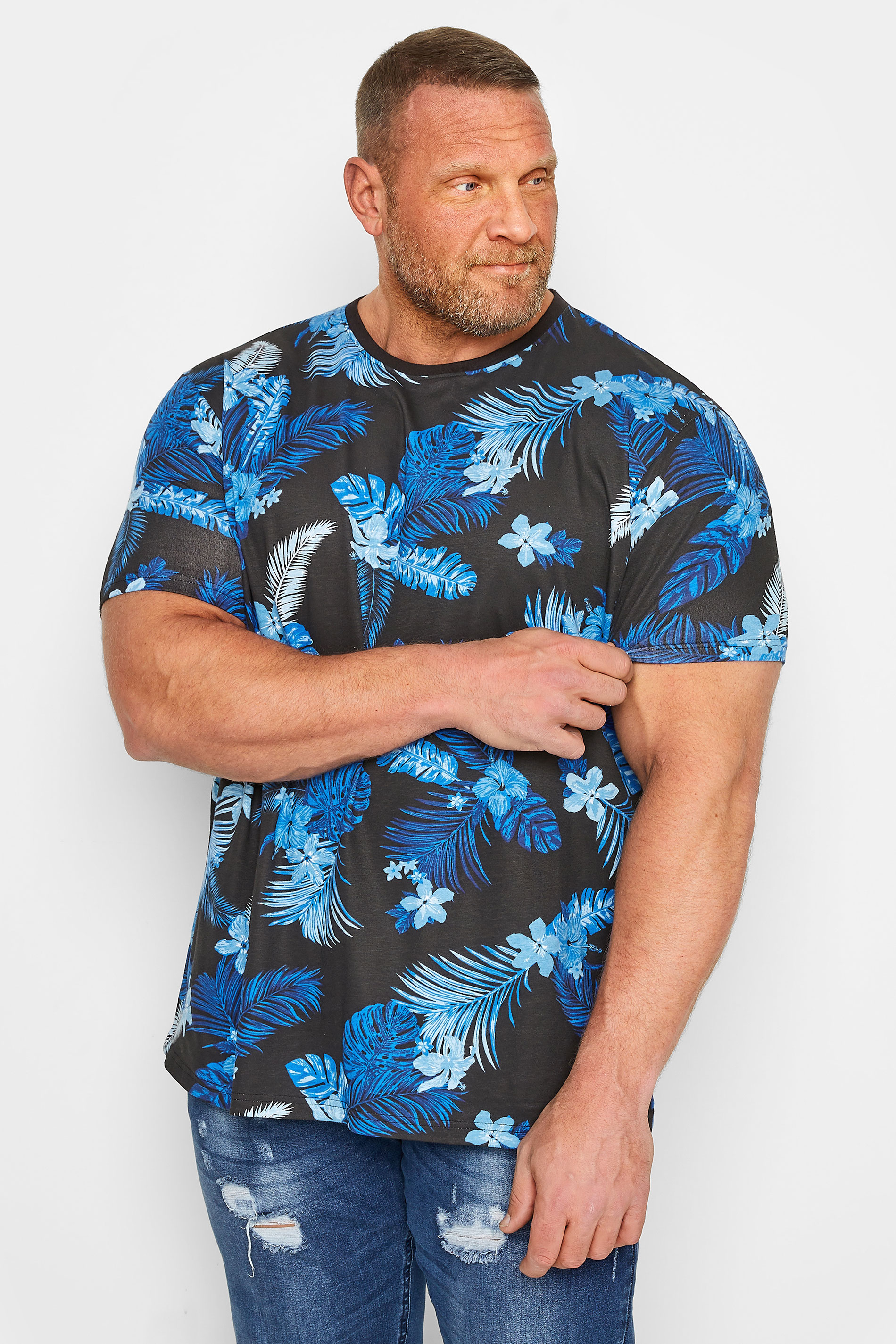 BadRhino Big & Tall Black & Blue Hawaiian Print T-Shirt | BadRhino 1