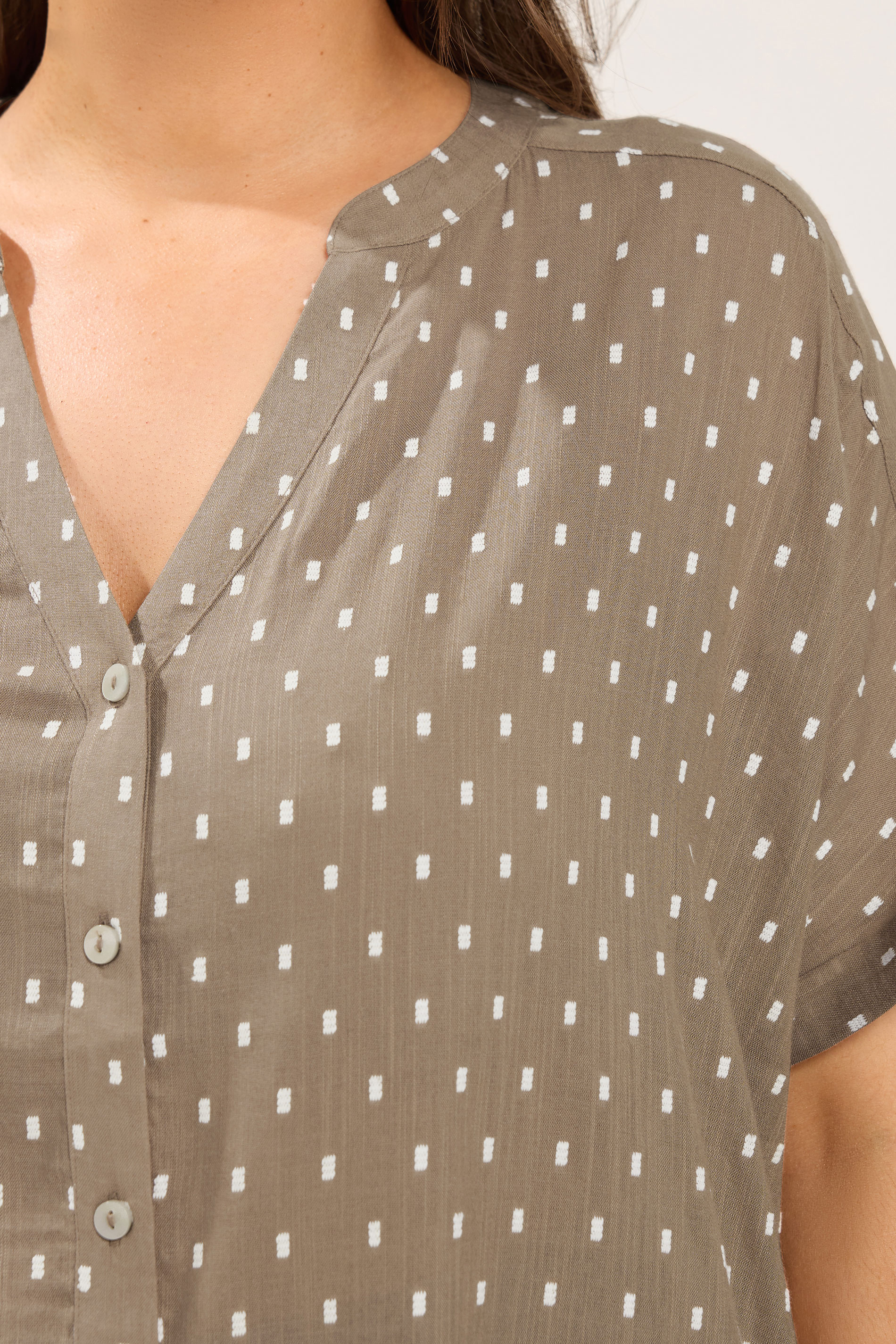 YOURS Curve Mocha Brown Notch Neck Dobby Blouse | Yours Clothing 4