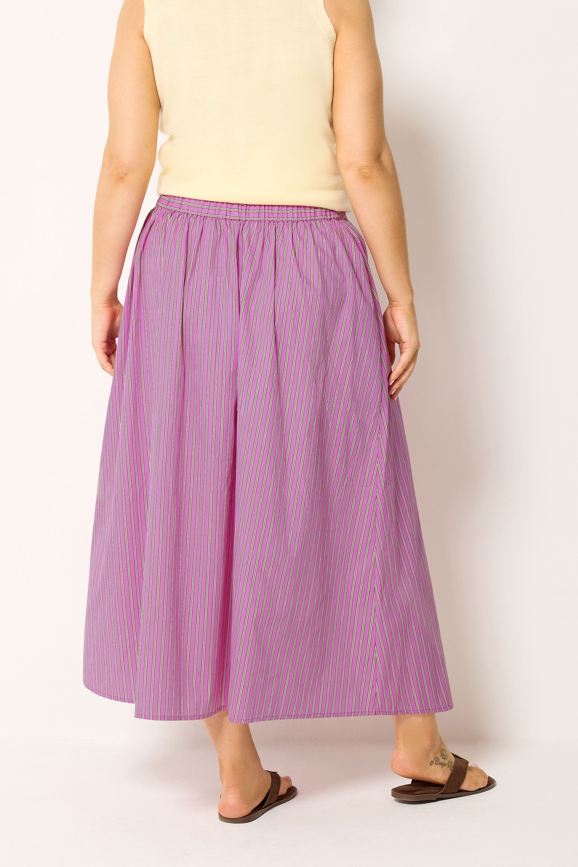 YOURS Plus Size Pink Stripe Midi Skirt | Yours Clothing 2