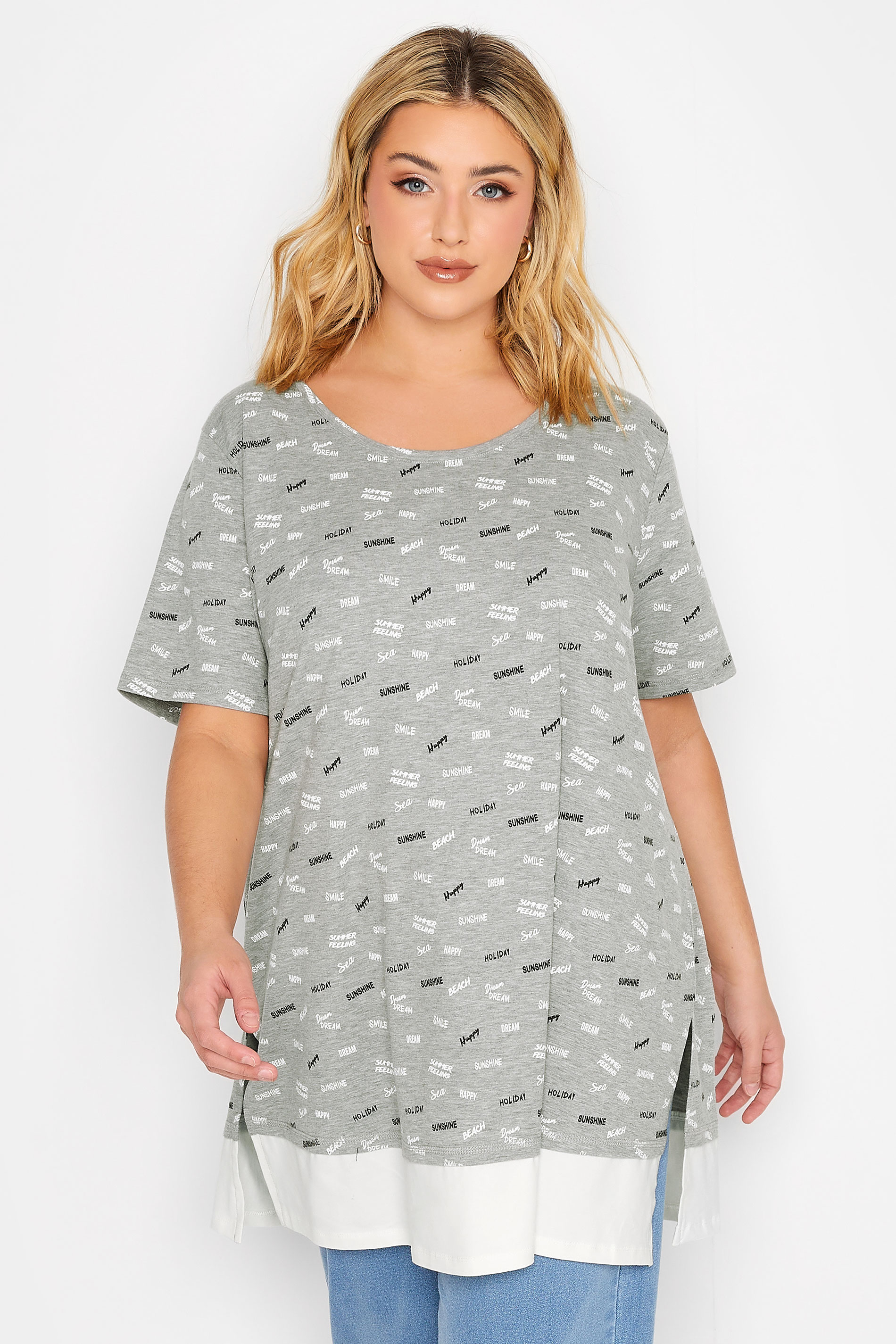 YOURS Plus Size Grey Summer Slogan Print Top | Yours Clothing 1