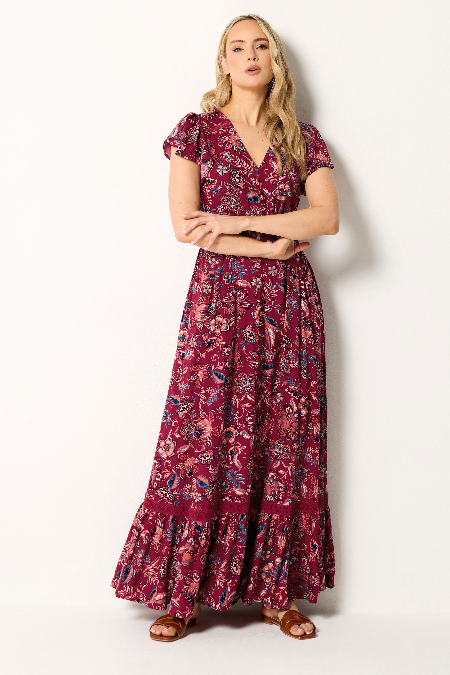 LTS Tall Women's Red Floral Print Button Maxi Dress | Long Tall Sally 1