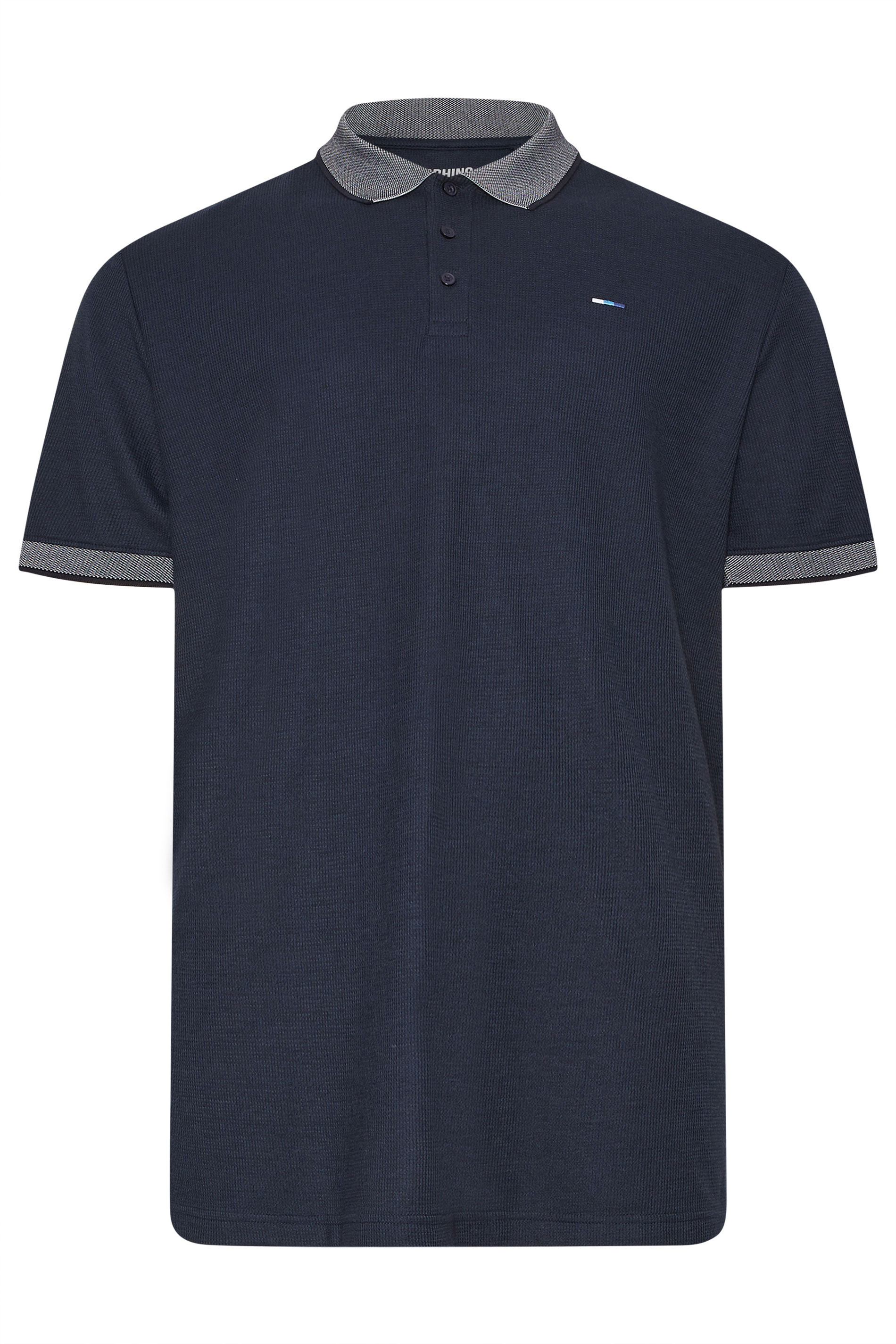 BadRhino Big & Tall Navy Blue Two Tone Waffle Polo Shirt | BadRhino 5
