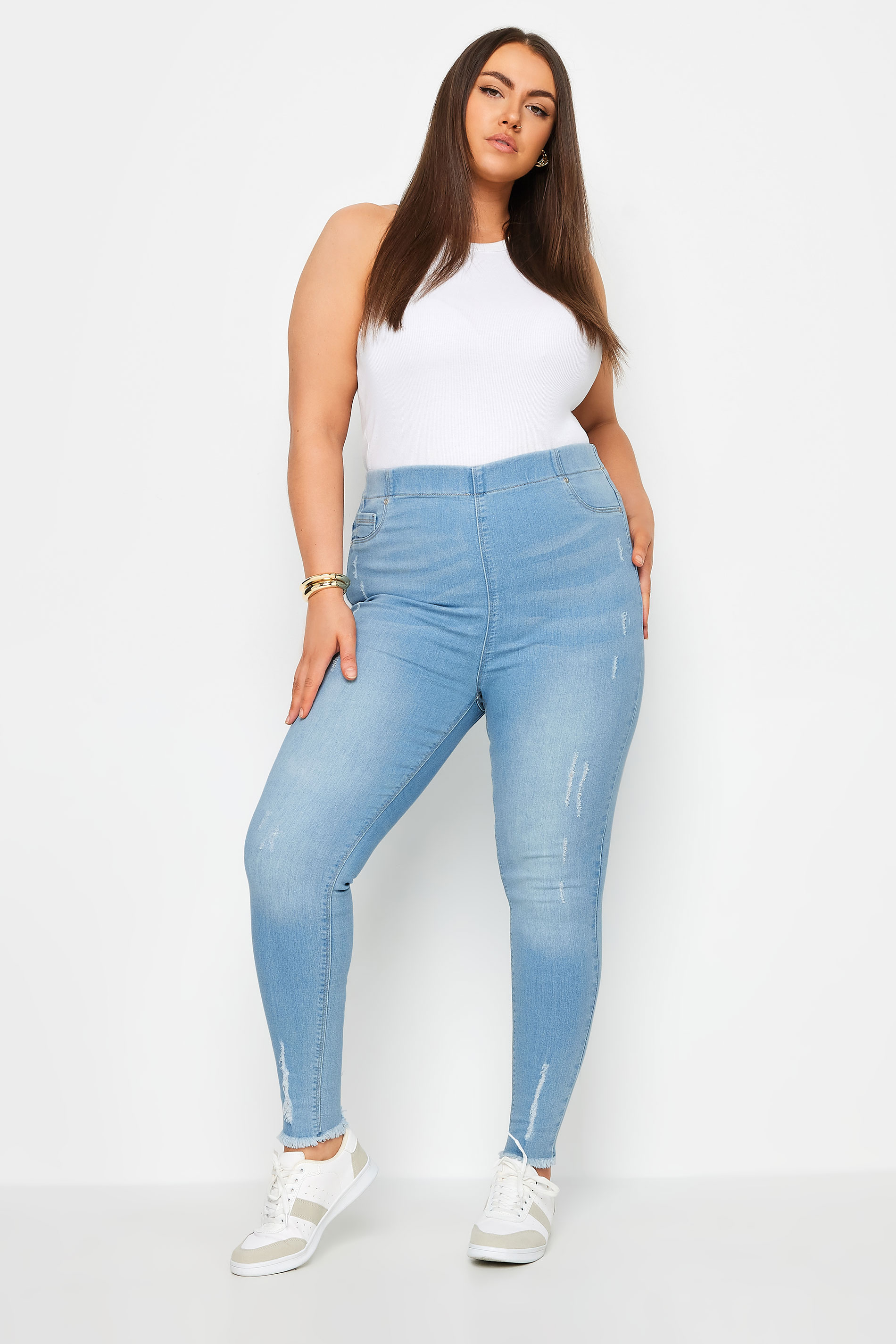 YOURS Plus Size Light Blue Ripped Stretch Cropped JENNY Jeggings