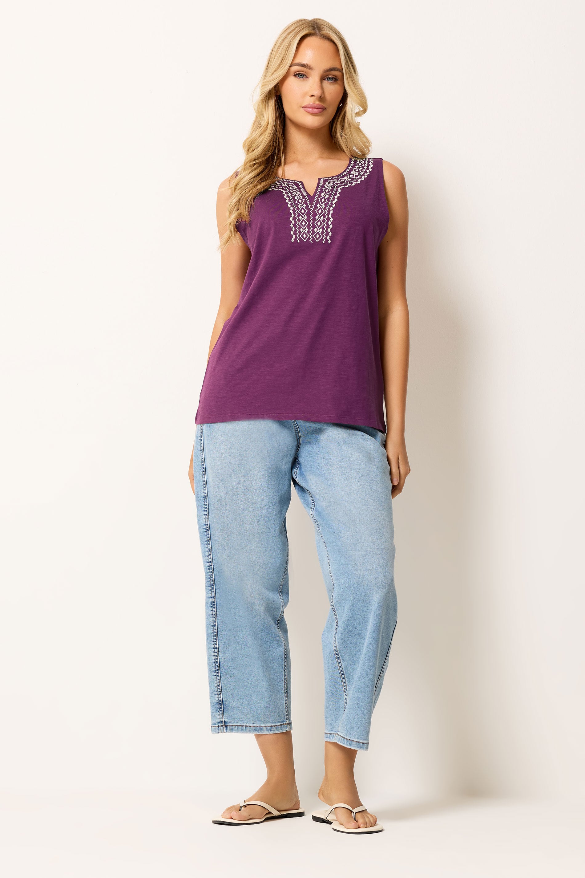 M&Co Berry Purple Embroidered Cotton Vest Top | M&Co 1