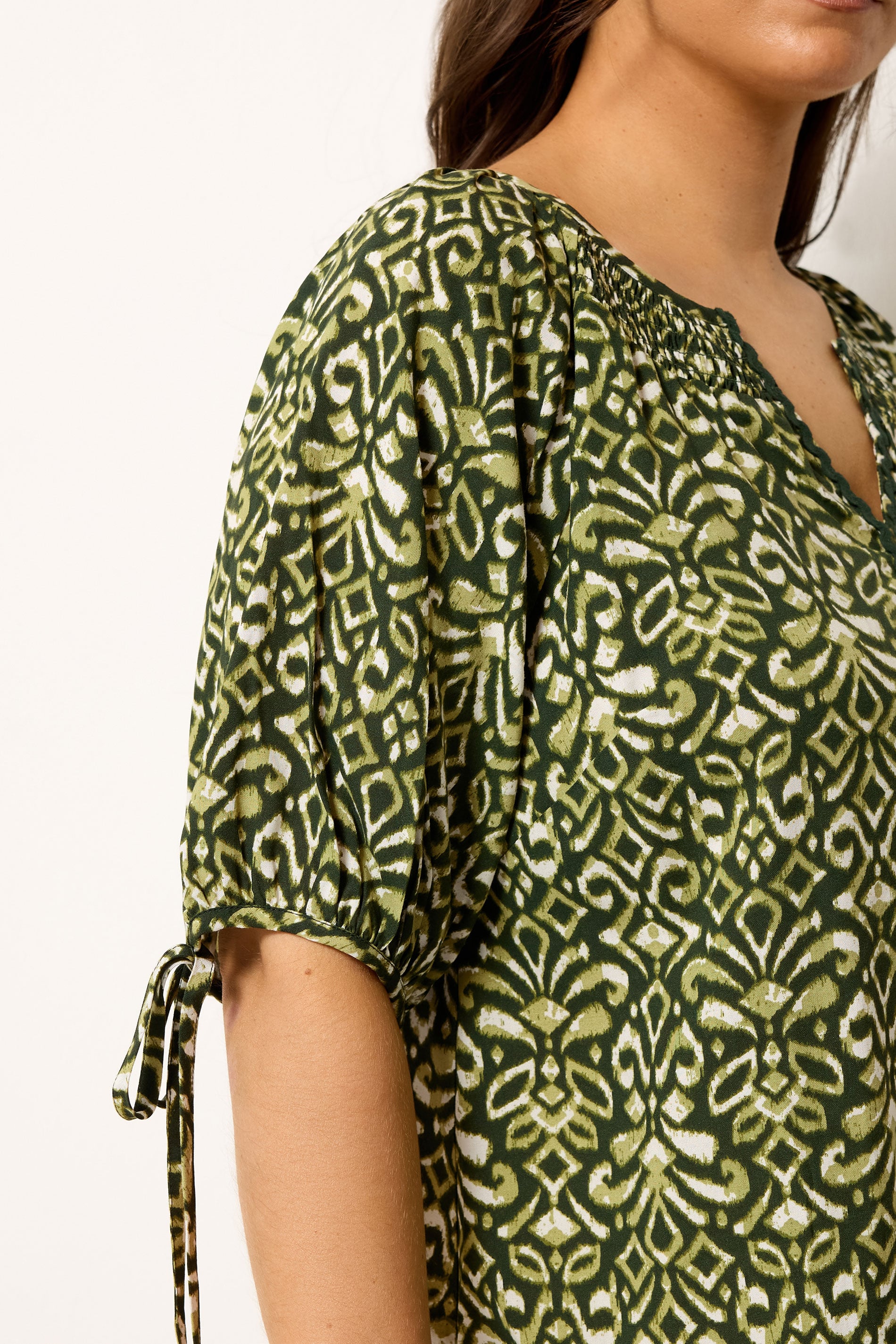 YOURS Plus Size Green Ikat Print Blouse | Yours Clothing 4