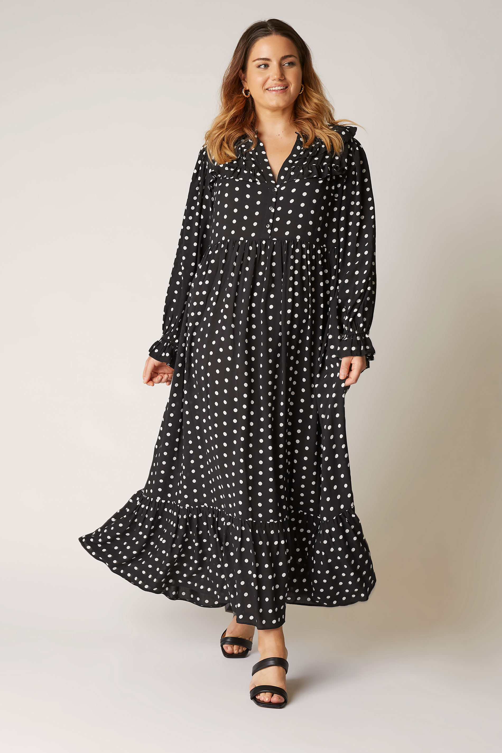 THE LIMITED EDIT Black Polka Dot Frill Smock Maxi Dress