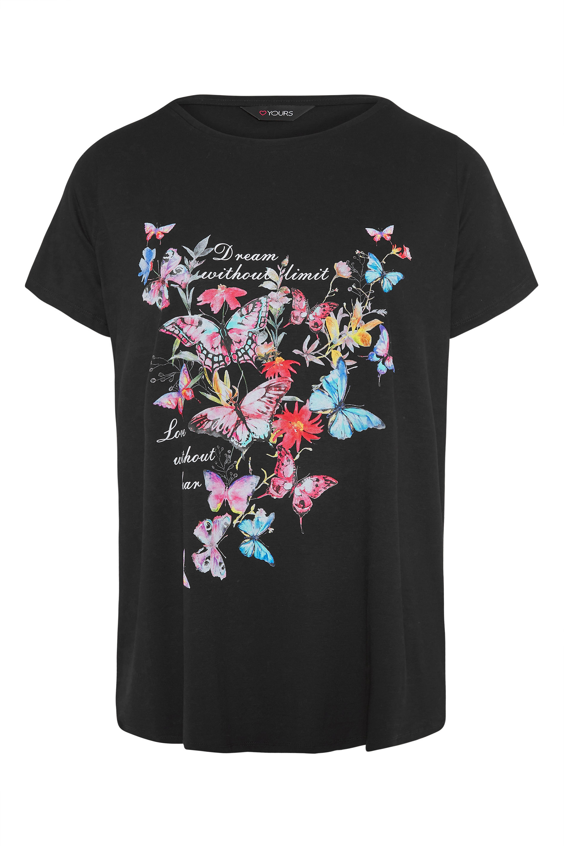 Plus Size Black Butterfly Print T-Shirt | Yours Clothing