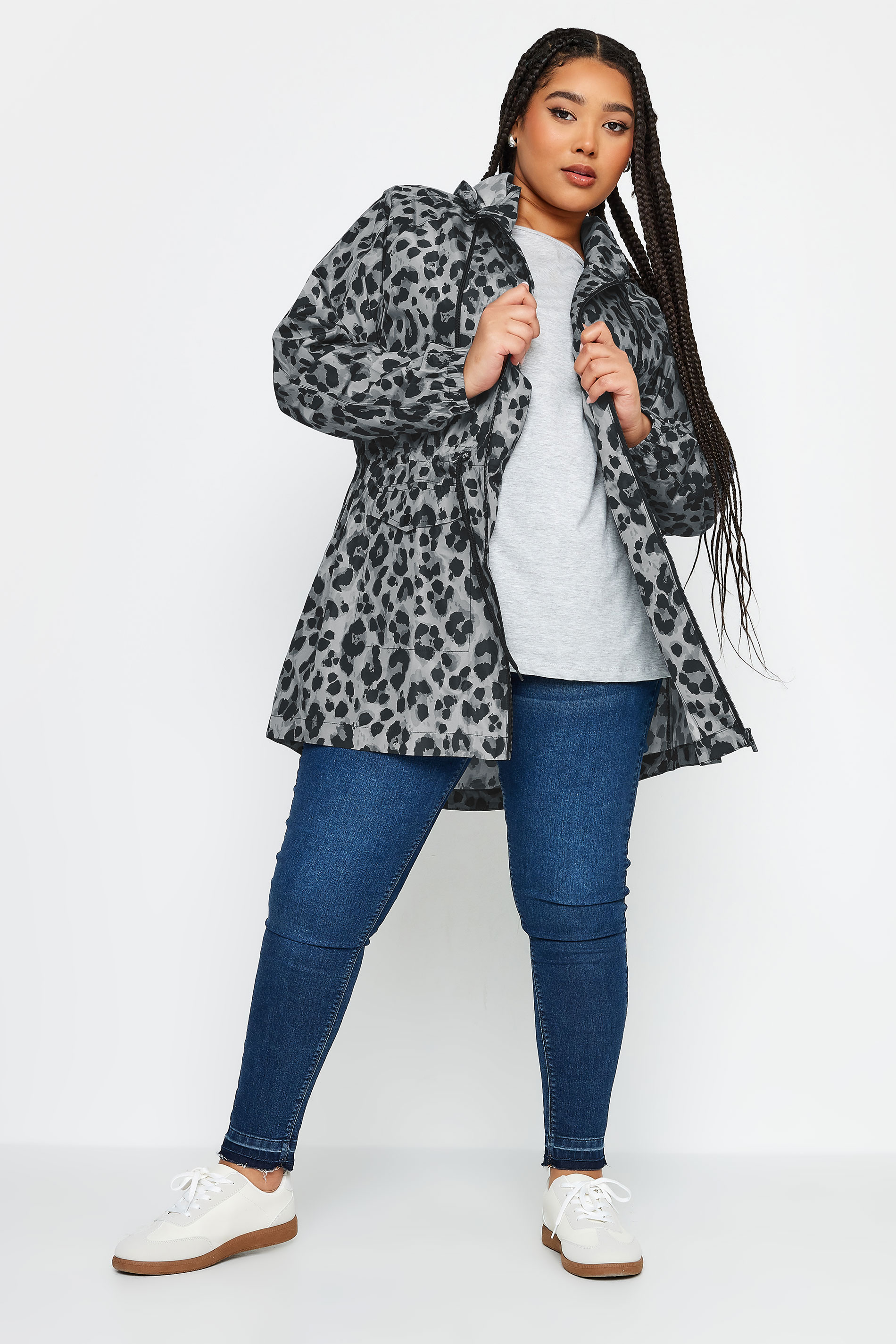 YOURS Plus Size Grey Animal Print Lightweight Parka Jacket | Yours Clothing 2