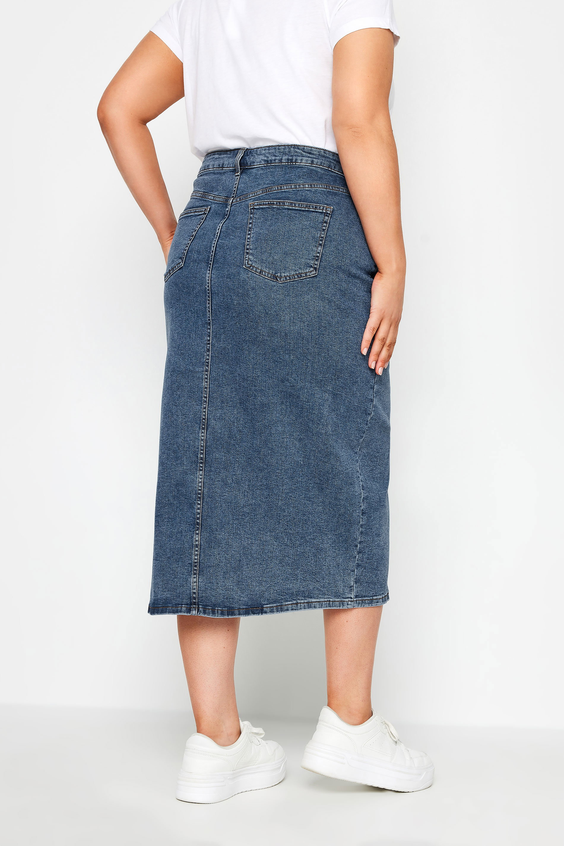 YOURS Plus Size Blue Midi Stretch Denim Skirt | Yours Clothing
