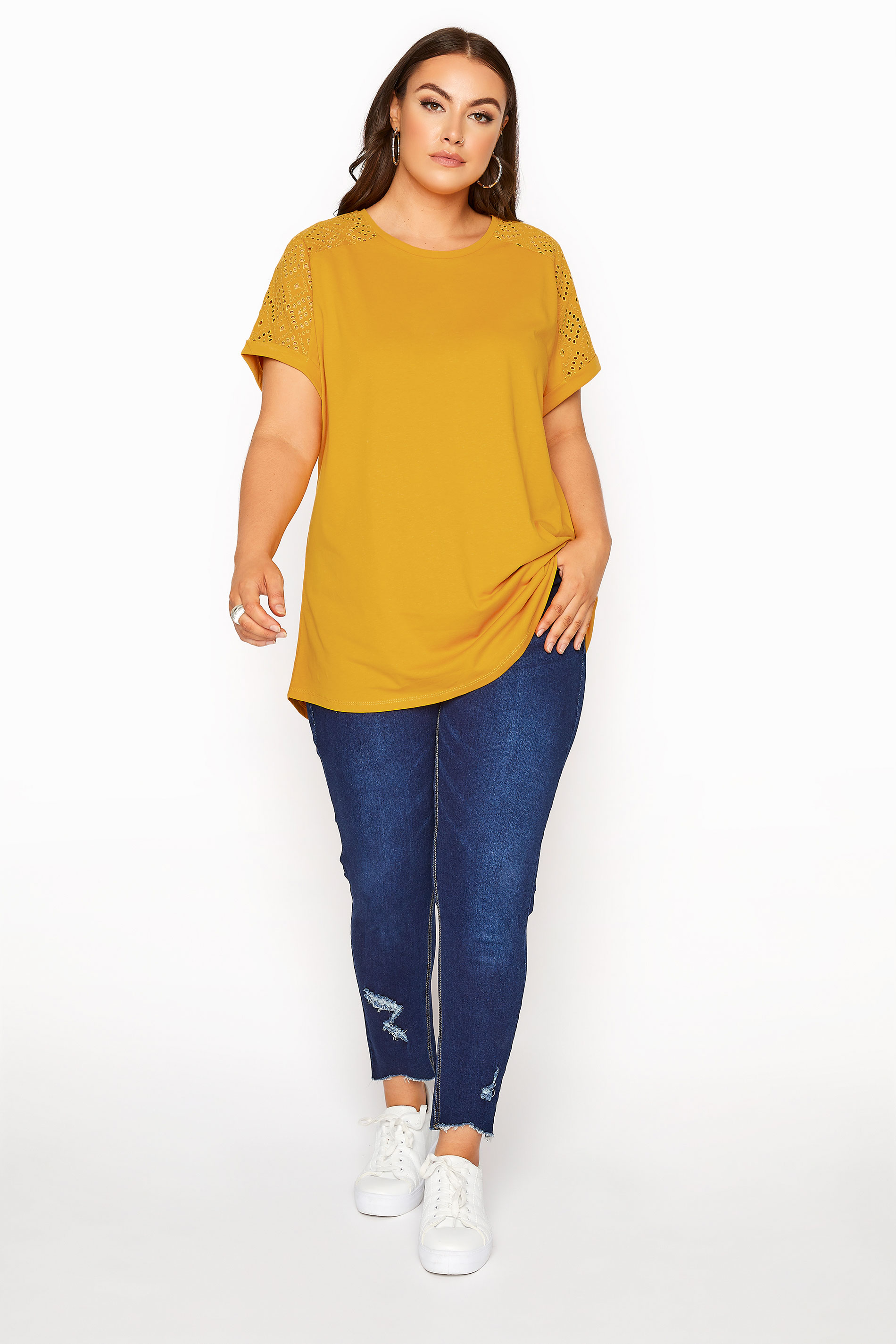 Plus Size Mustard Yellow Broderie 