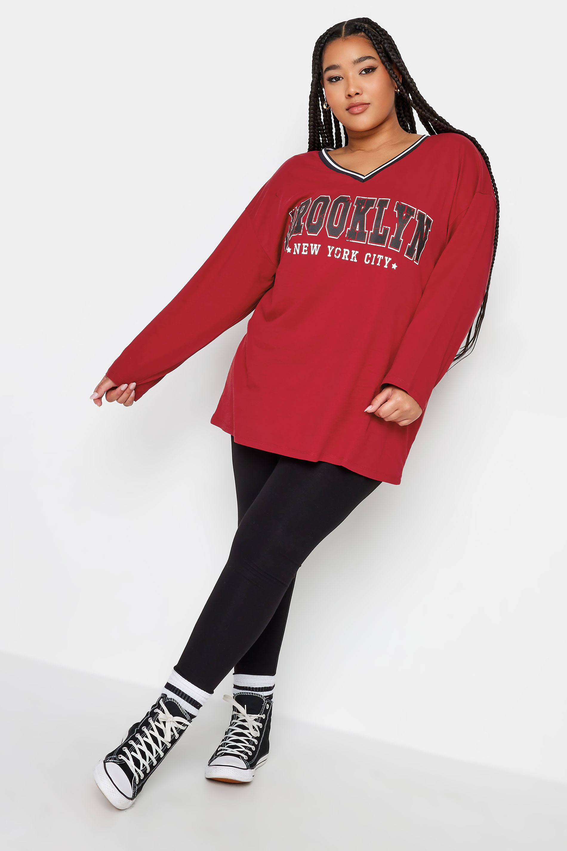 YOURS Plus Size Red 'Brooklyn' Varsity Oversized T-Shirt  | Yours Clothing 2