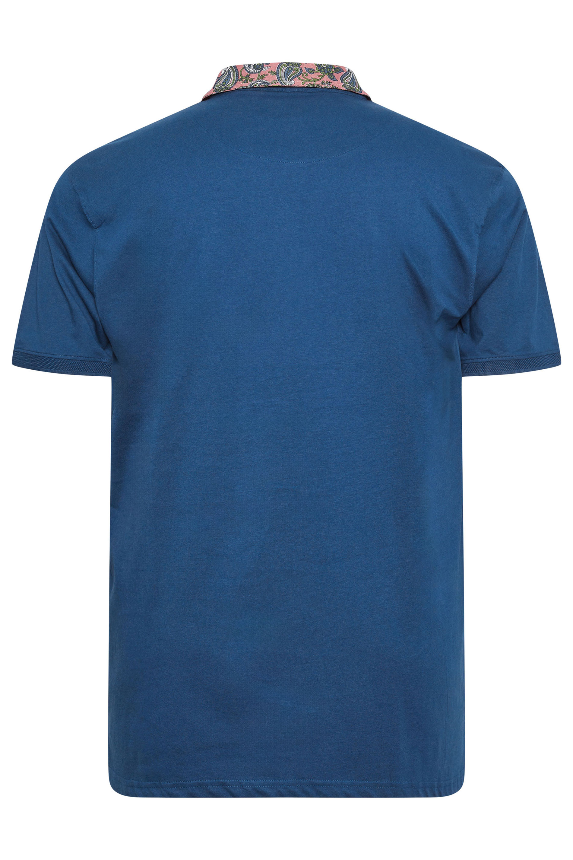 KAM Big & Tall Blue Jersey Floral Collar Polo Shirt | BadRhino 3