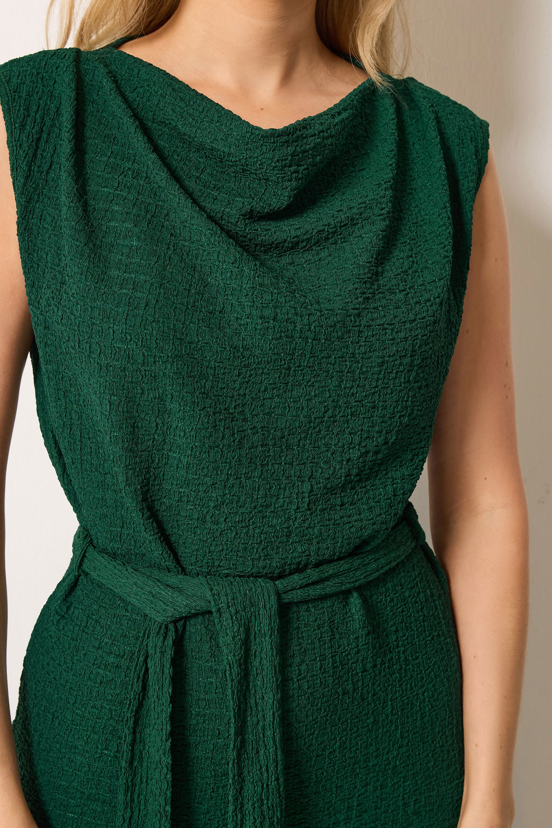 LTS Tall Women's Set Forest Green Textured Belted Top & Wide Leg Trousers | Long Tall Sally 2