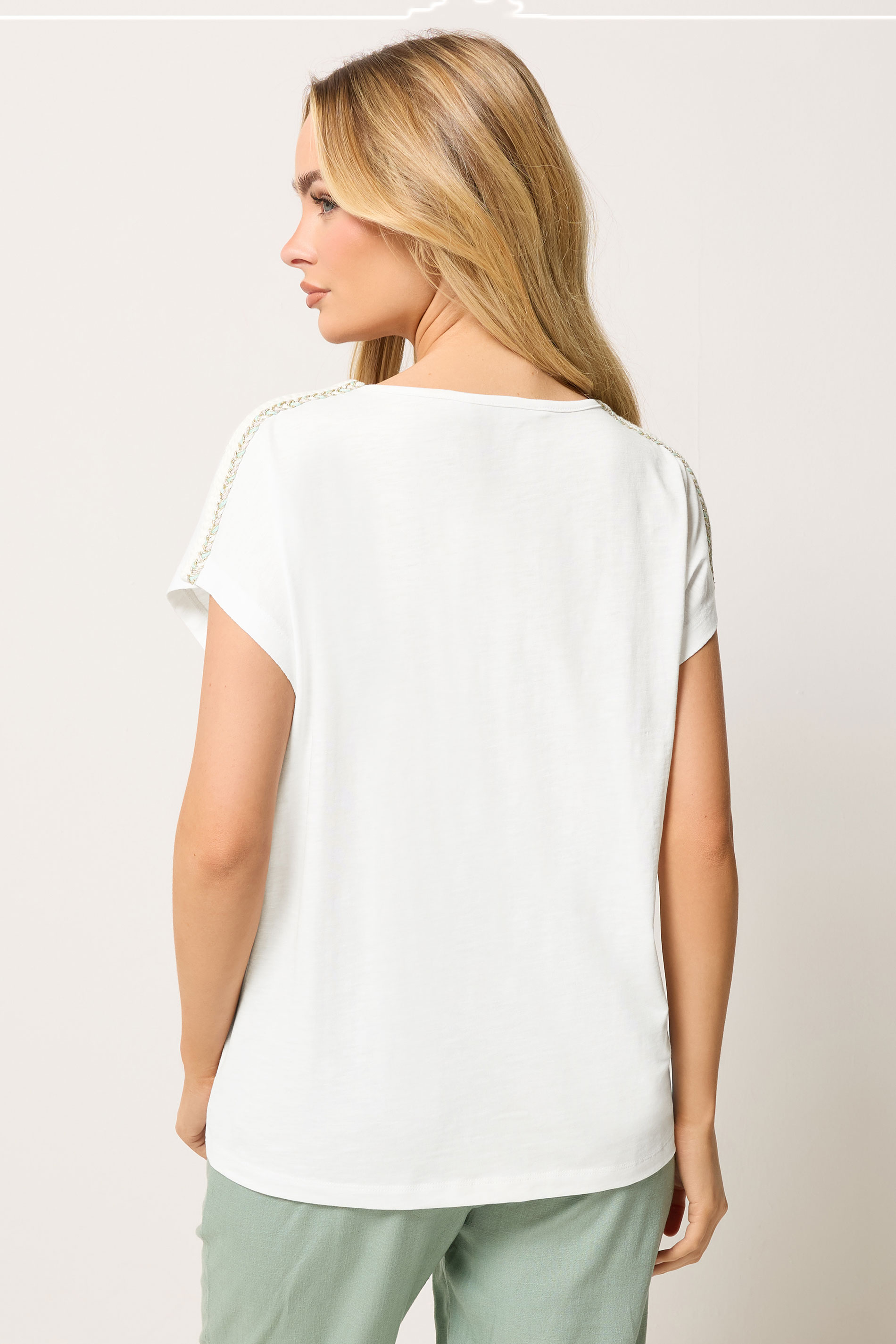 M&Co White Rope Cotton Embroidered T-Shirt | M&Co 4