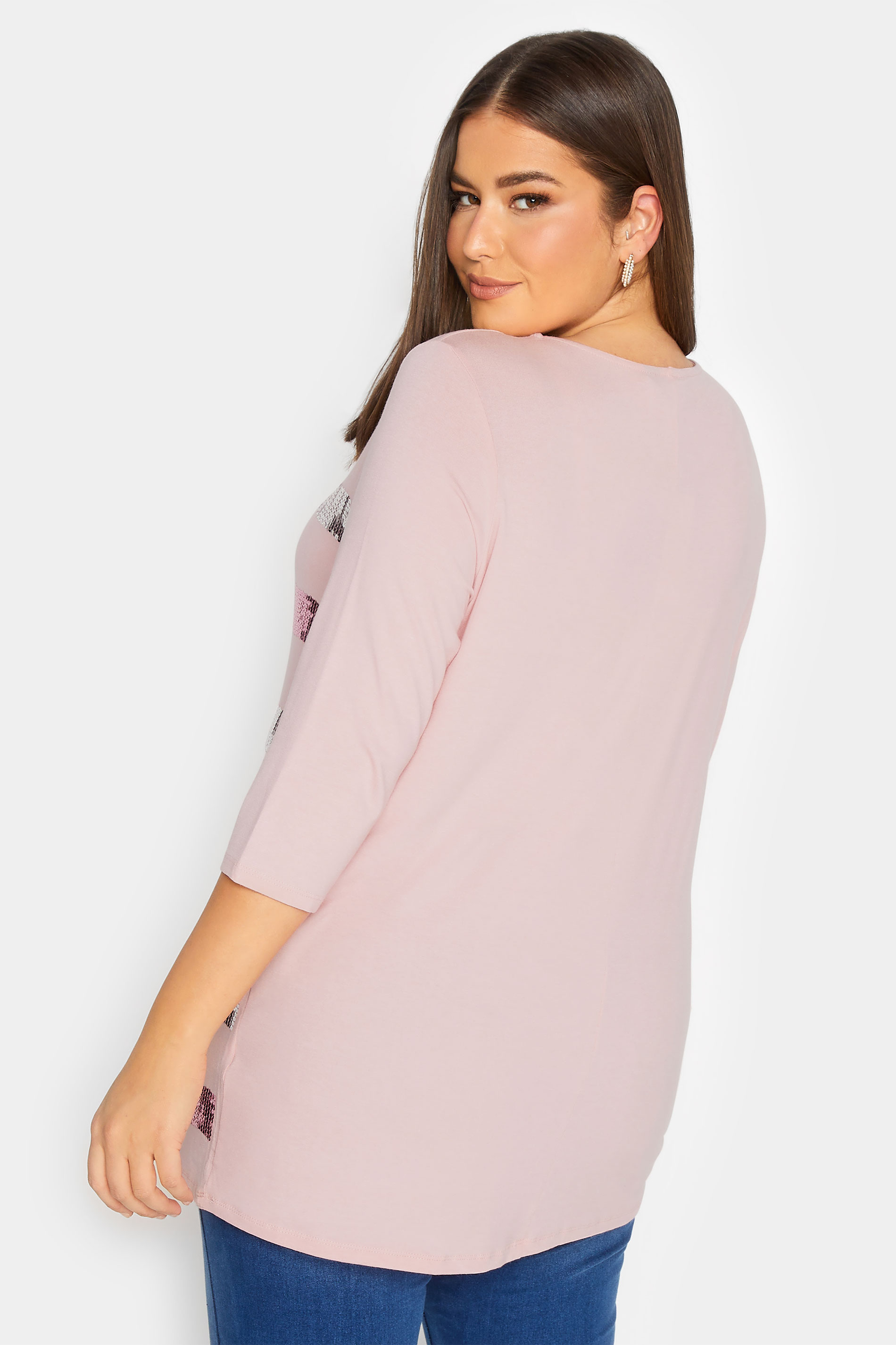 YOURS Plus Size Pink Sequin Stripe Top