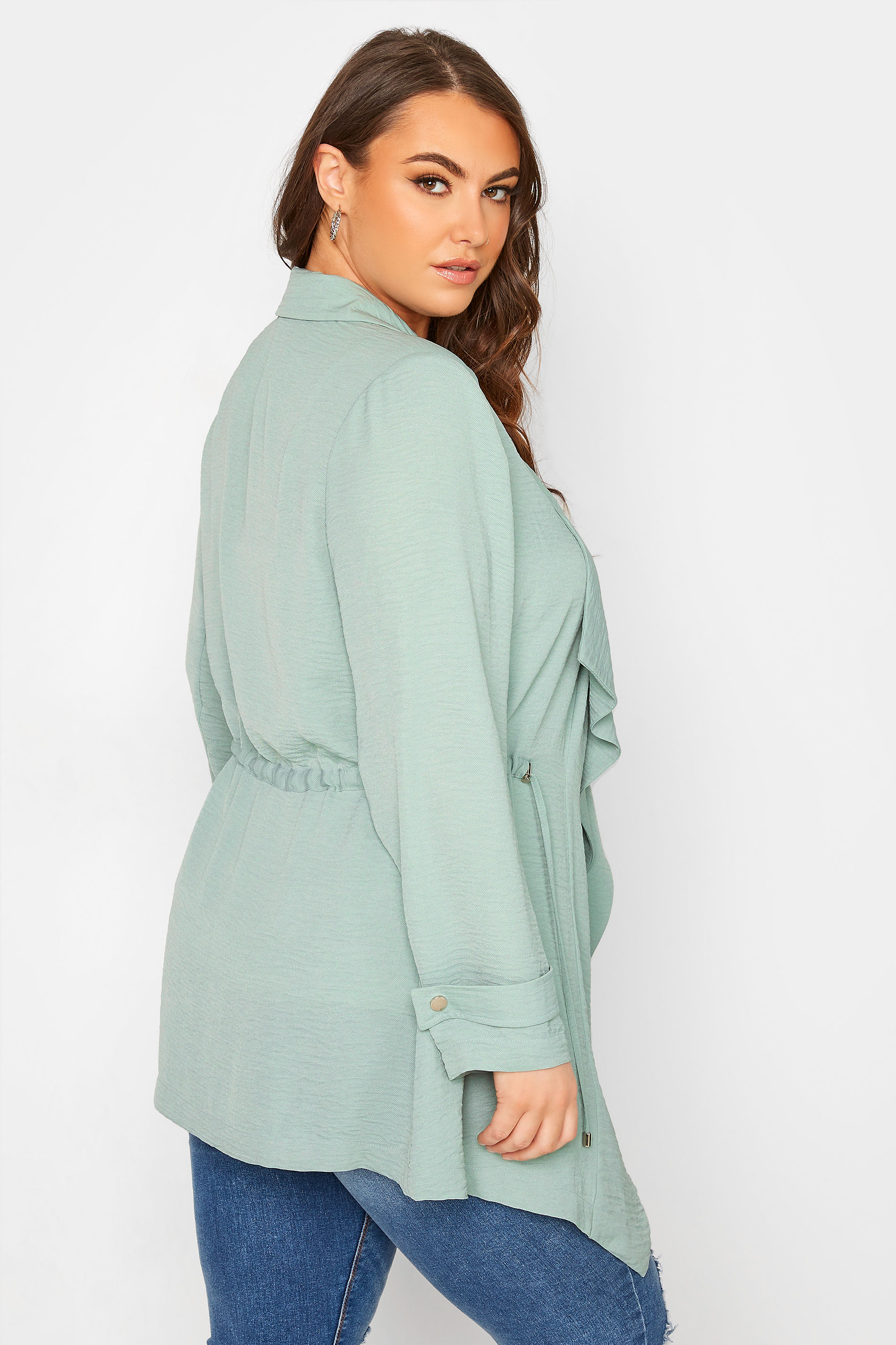 Plus Size Sage Green Waterfall Jacket | Yours Clothing  3