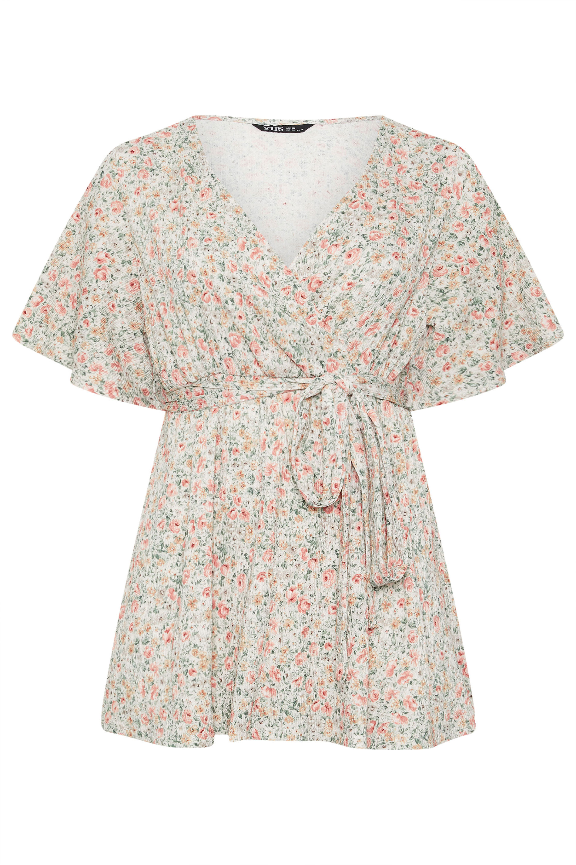 YOURS Plus Size Natural Brown Floral Textured Wrap Top | Yours Clothing 5