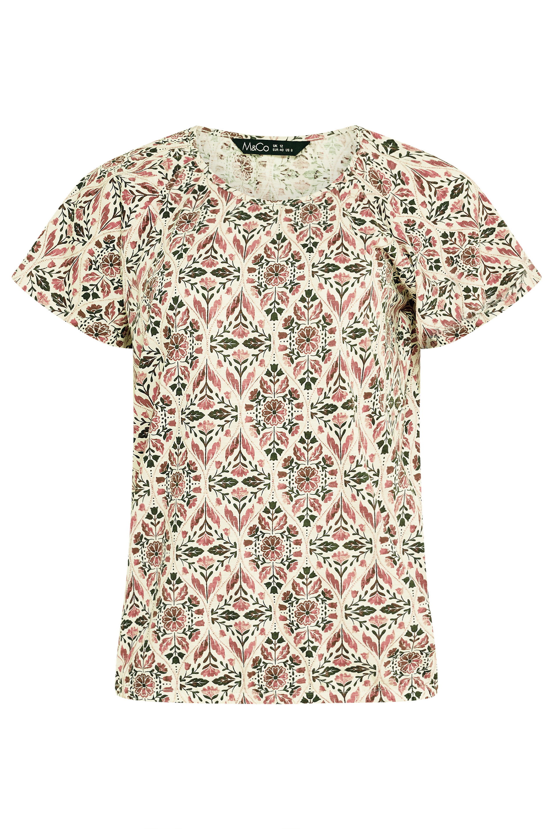 M&Co White & Pink Floral Cotton Scoop Neck Top | M&Co 5