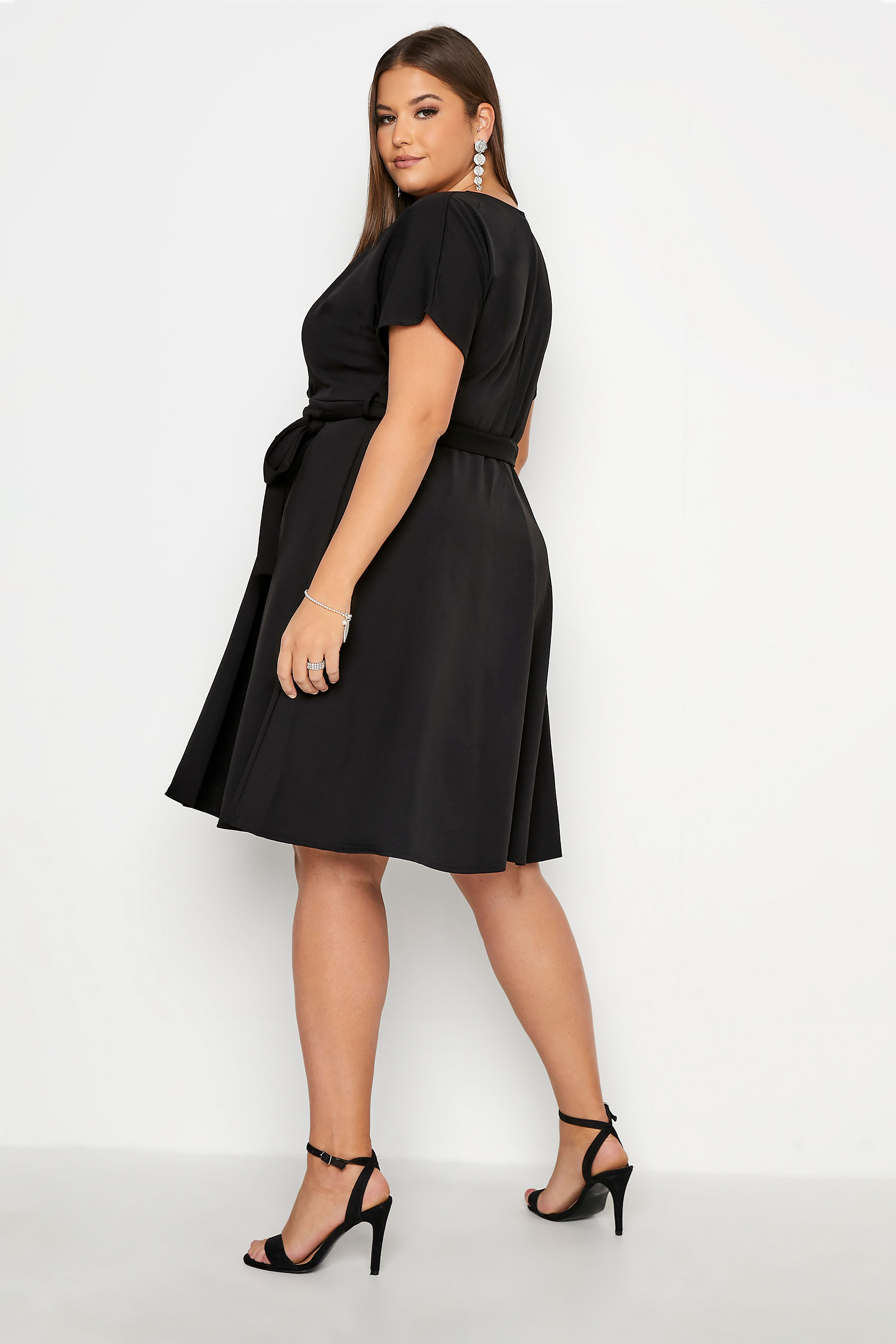 YOURS LONDON Plus Size Black Tie Waist Wrap Midi Dress | Yours Clothing 3