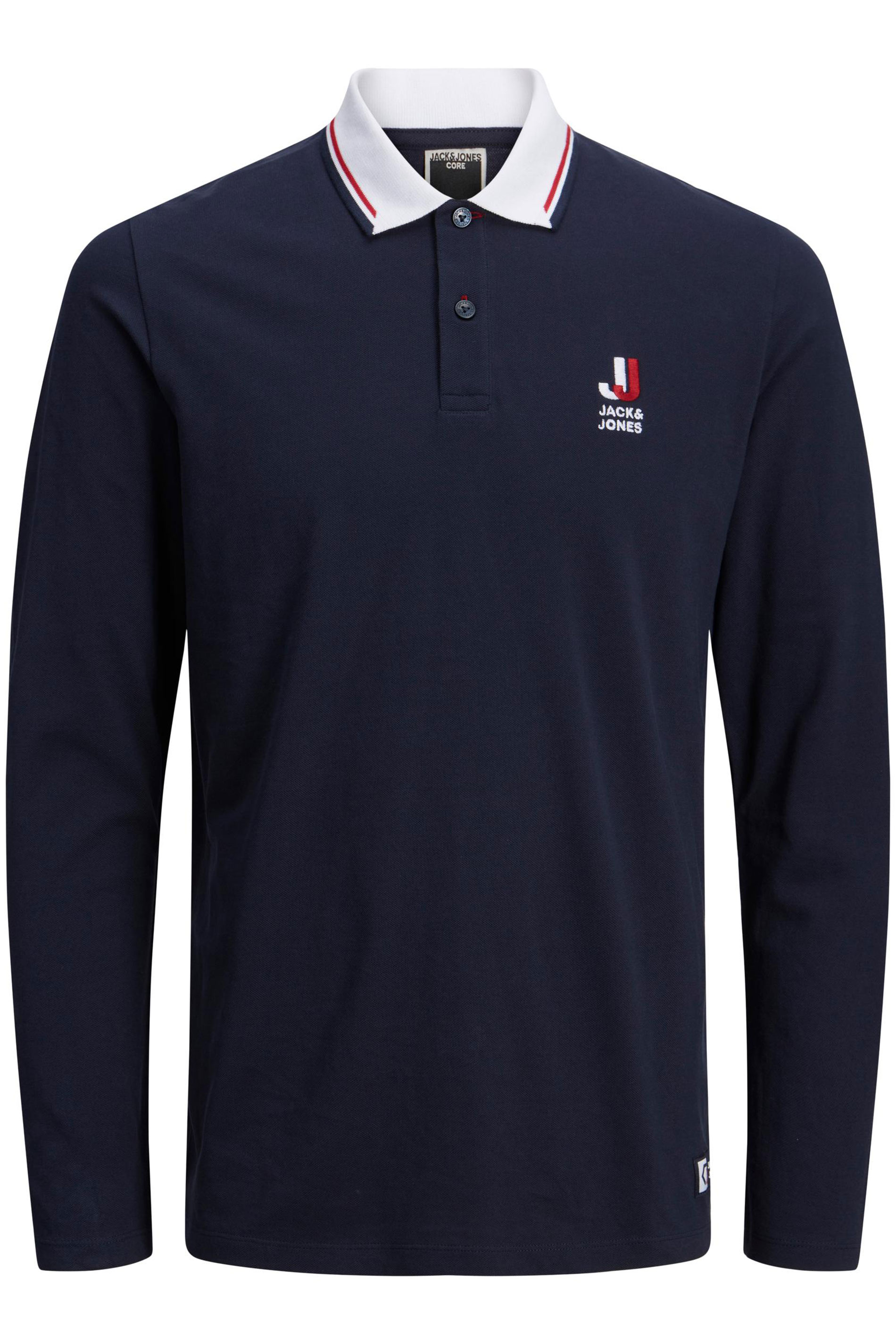 JACK & JONES Big & Tall Navy Blue Long Sleeve Polo Shirt | BadRhino 2