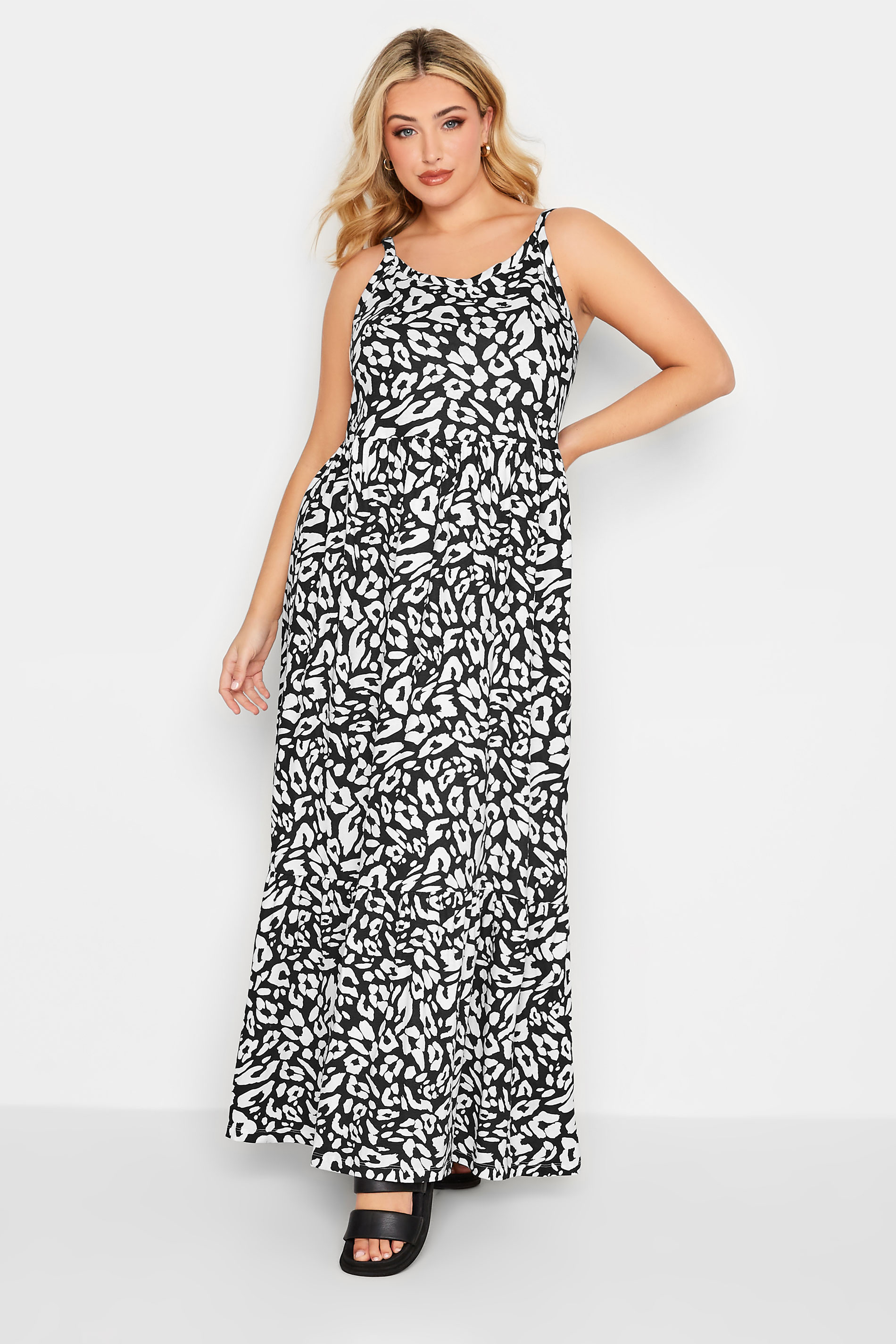 YOURS Curve Plus Size Black Leopard Print Tiered Maxi Sundress | Yours Clothing  1