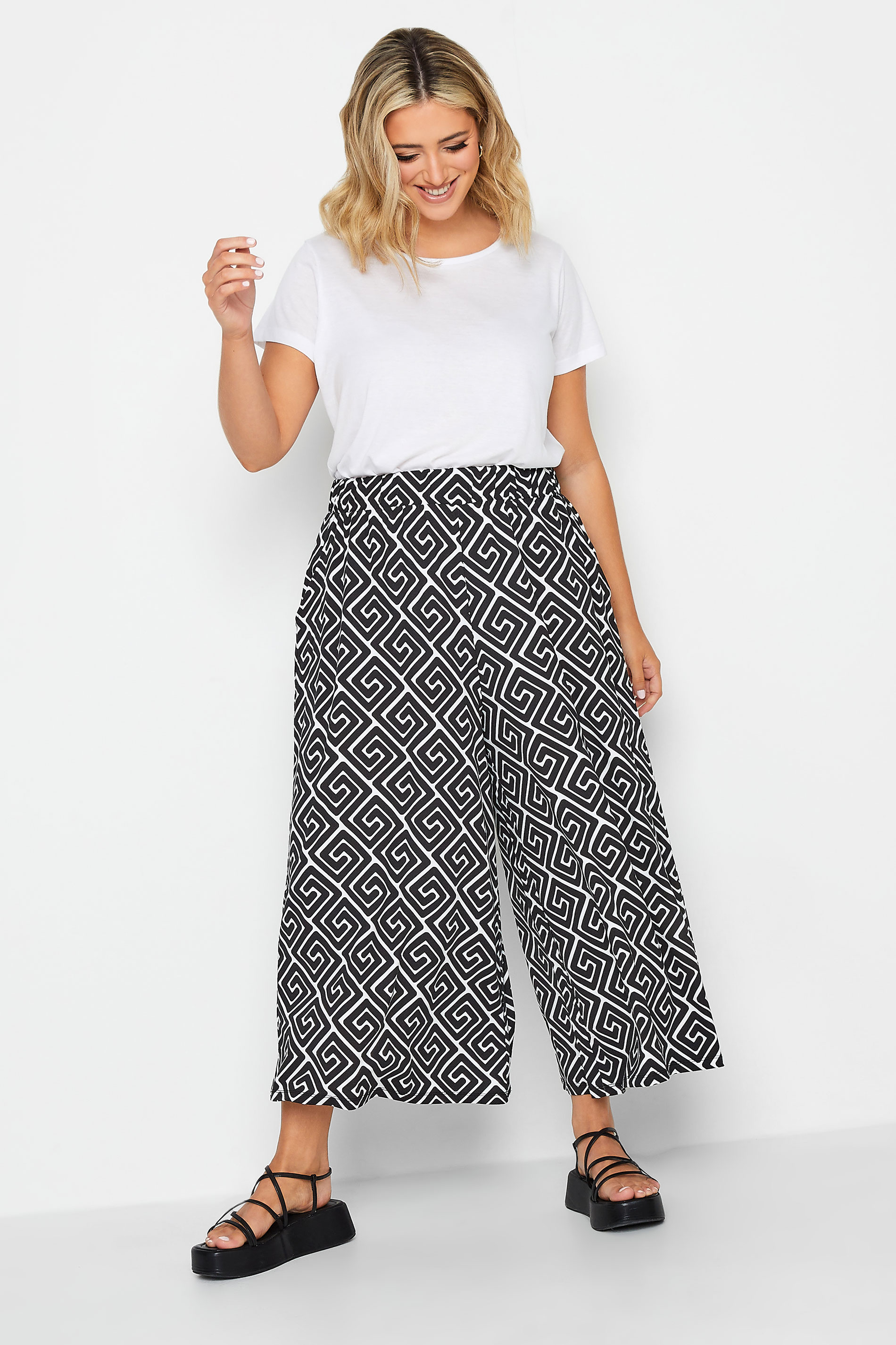 YOURS Curve Plus Size Black Geometric Print Midaxi Culottes | Yours Clothing  2