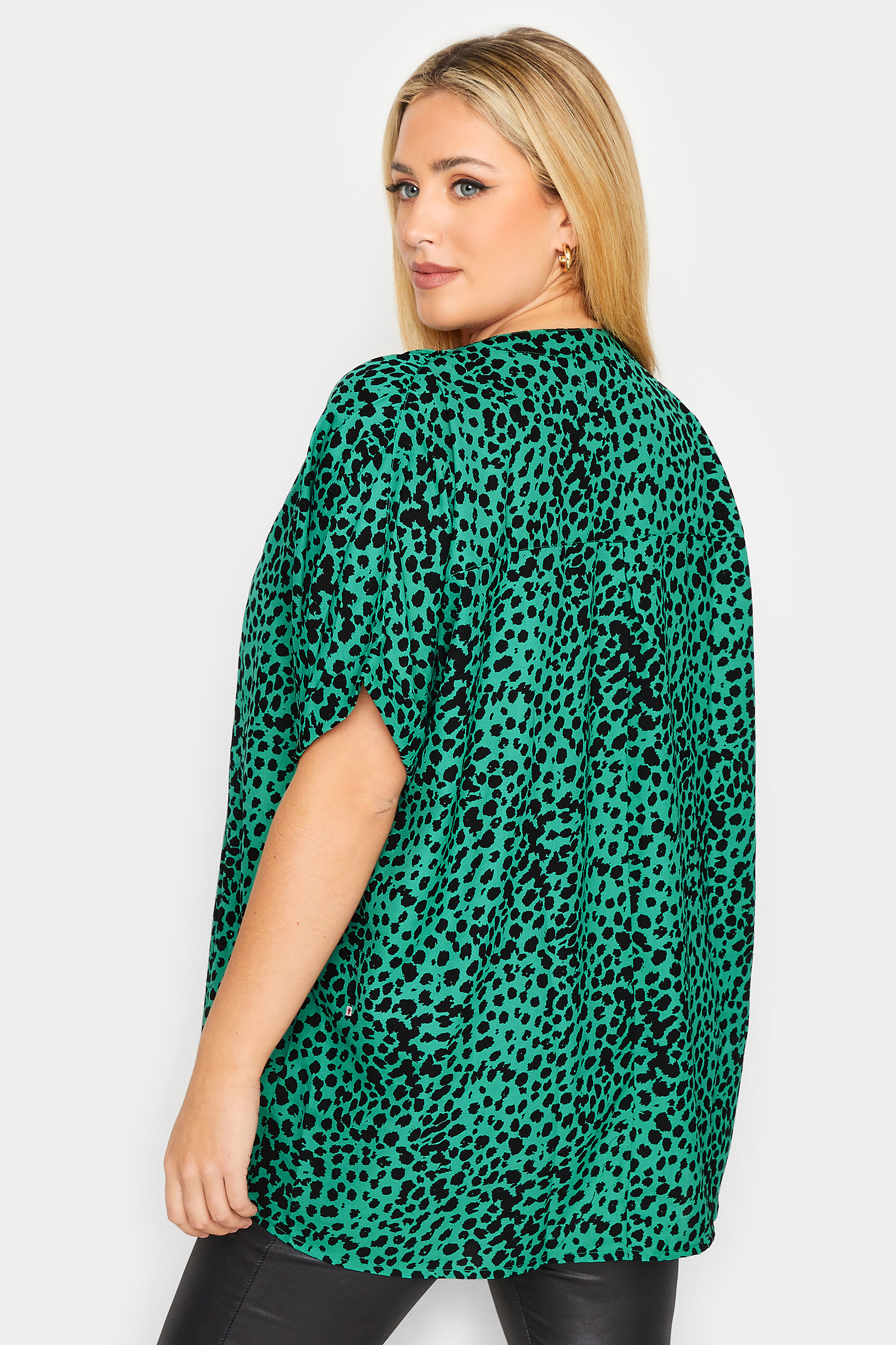 Plus Size Green Animal Print Grown On Sleeve Shirt | Yours Clothing  3