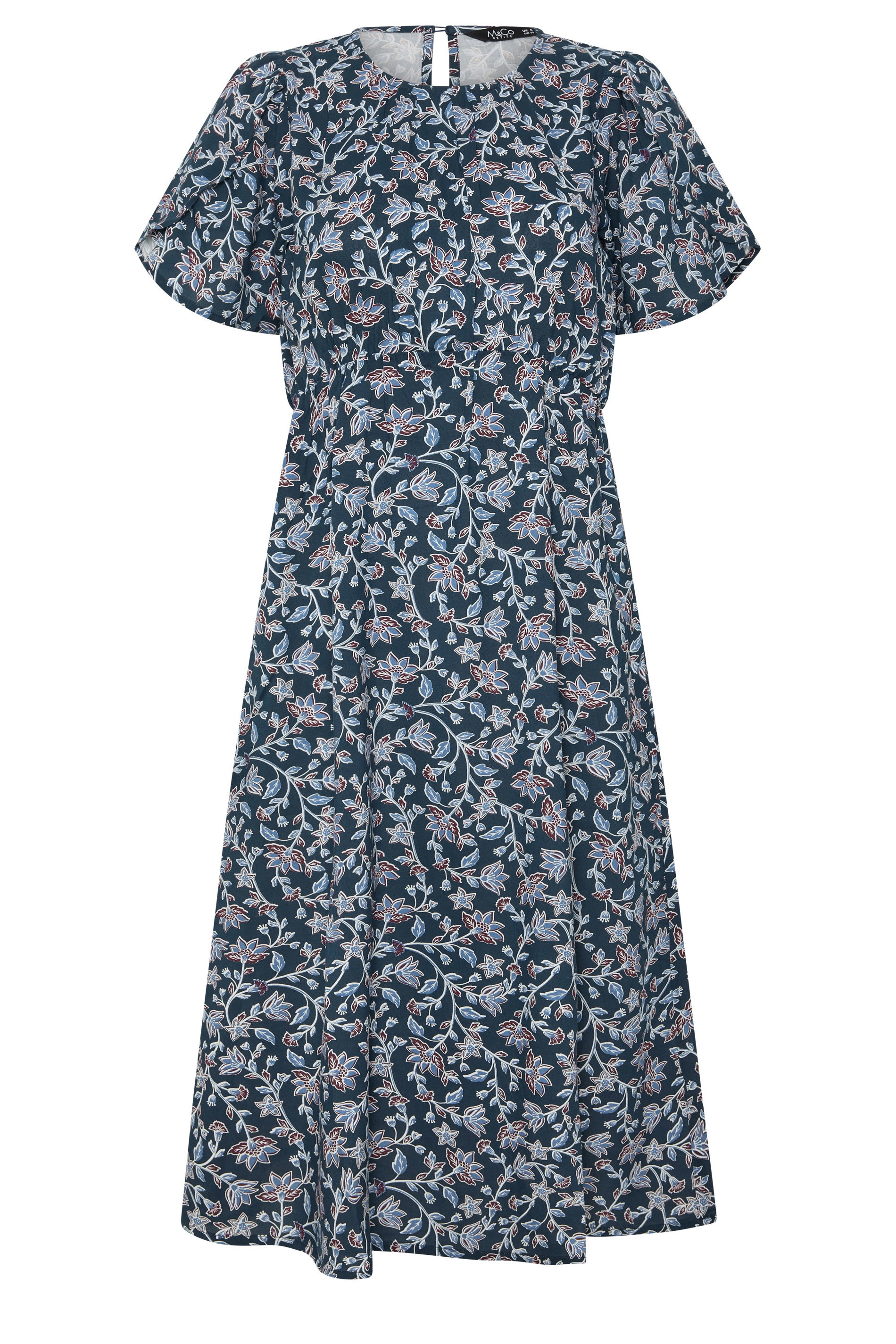 M&Co Petite Blue Floral Print Tulip Sleeve Dress | M&Co 5