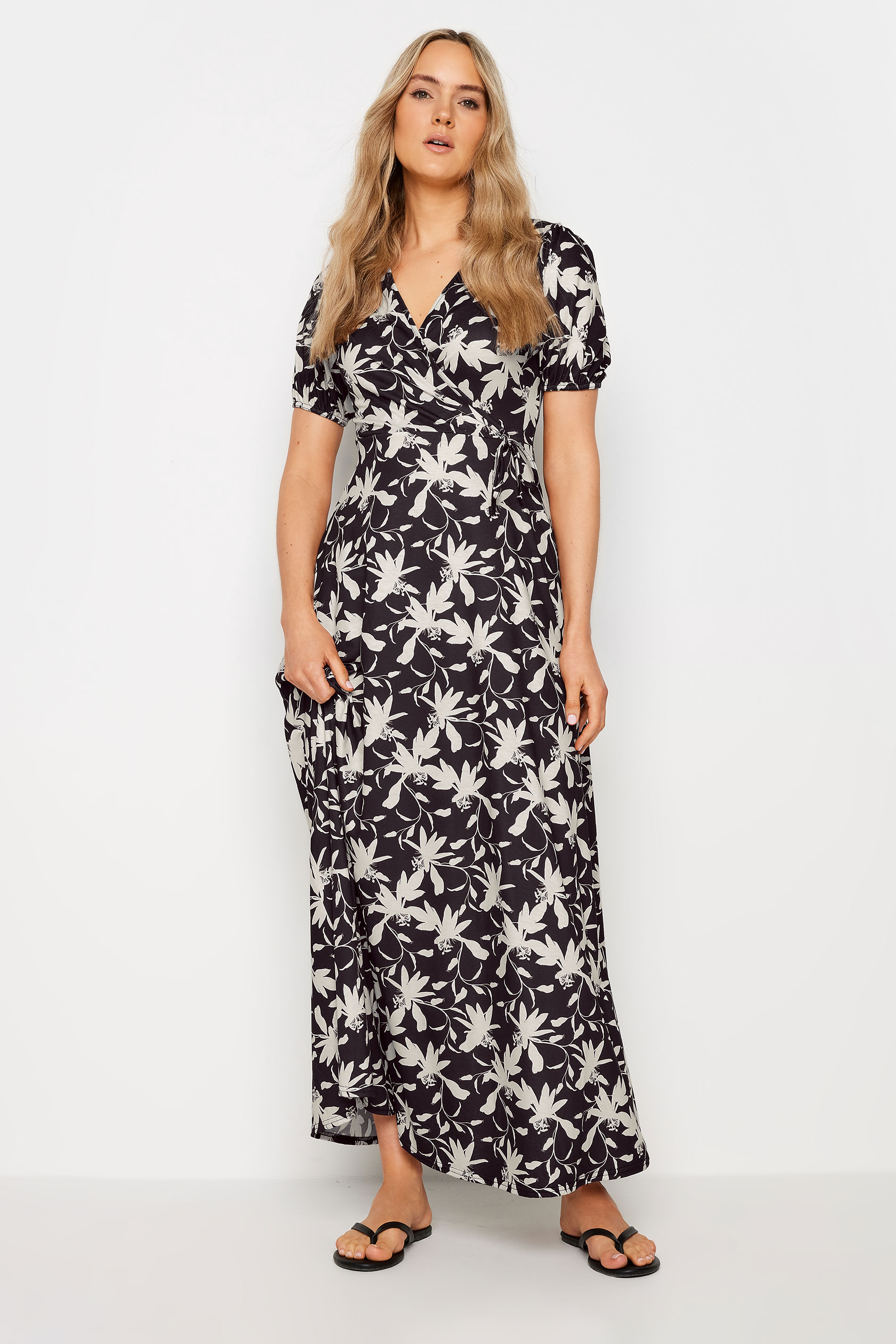 LTS Tall Womens Black Floral Print Maxi Wrap Dress | Long Tall Sally 2